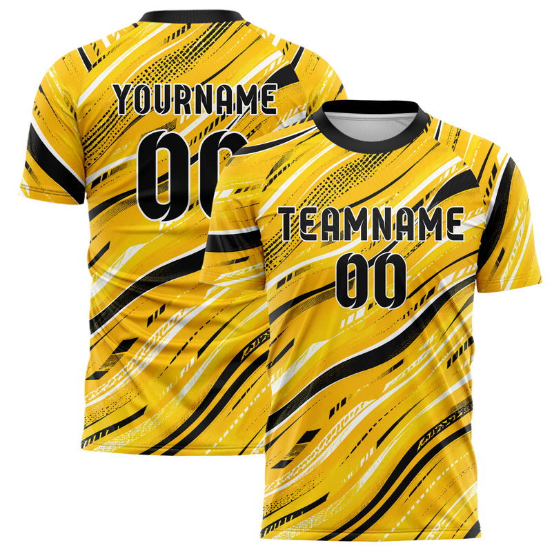 Gelb lebendiges abstrakte Linien wavy Parallel Curves Design 12-0518 individuelles Fußballtrikot main