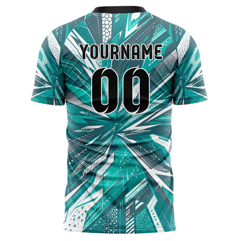 Aqua klassisches abstrakte Linien asymmetrische Vector Panels Design 12-0449 individuelles Fußballtrikot back