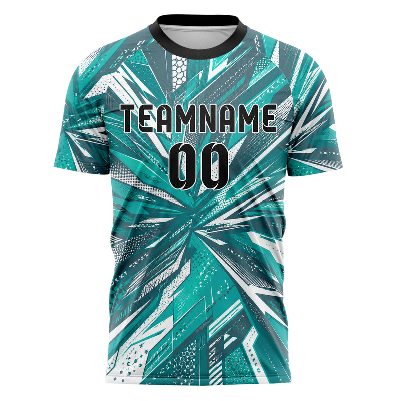 Aqua klassisches abstrakte Linien asymmetrische Vector Panels Design 12-0449 individuelles Fußballtrikot front