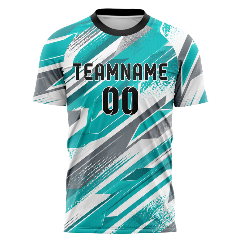 Aqua klassisches abstrakte Linien diagonale Streamlines Design 12-0563 individuelles Fußballtrikot front
