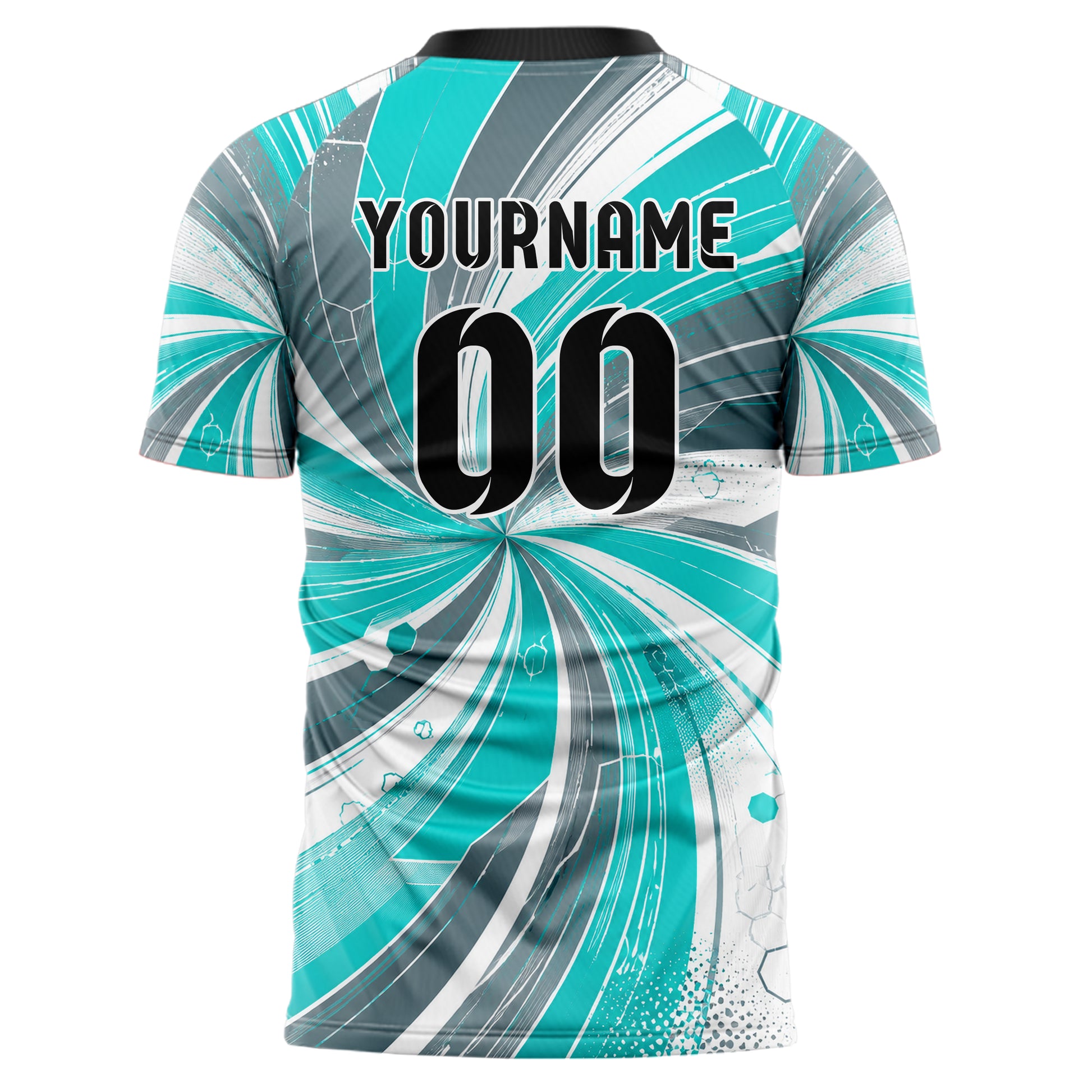Aqua klassisches abstrakte Linien Hexagons Curve Lines Design 12-0245 individuelles Fußballtrikot back