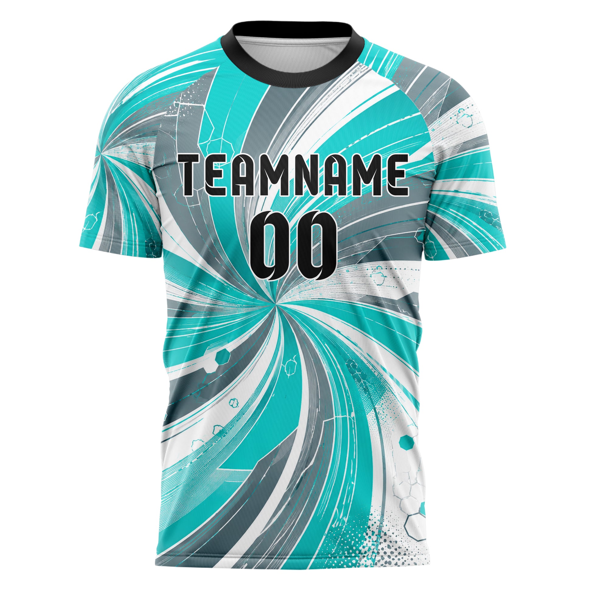 Aqua klassisches abstrakte Linien Hexagons Curve Lines Design 12-0245 individuelles Fußballtrikot front