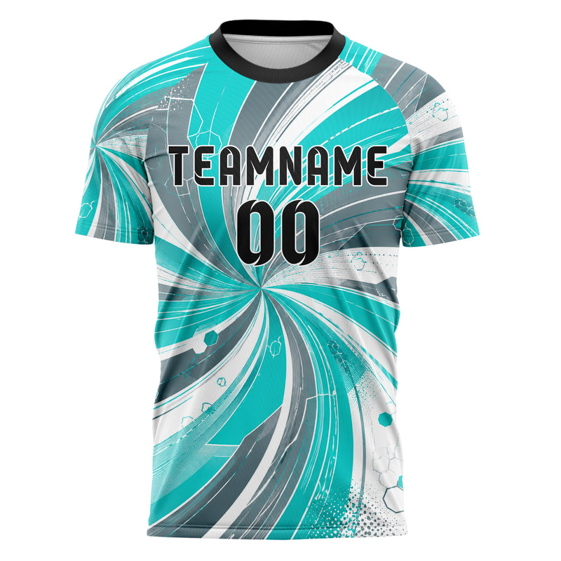 Aqua klassisches abstrakte Linien Hexagons Curve Lines Design 12-0245 individuelles Fußballtrikot front