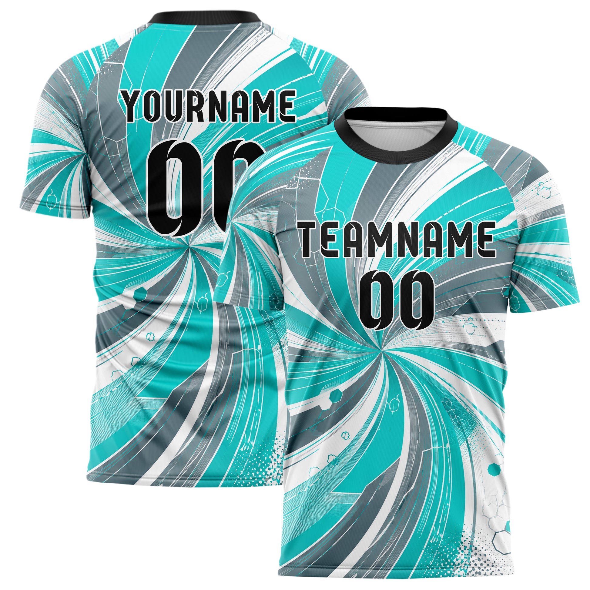 Aqua klassisches abstrakte Linien Hexagons Curve Lines Design 12-0245 individuelles Fußballtrikot main