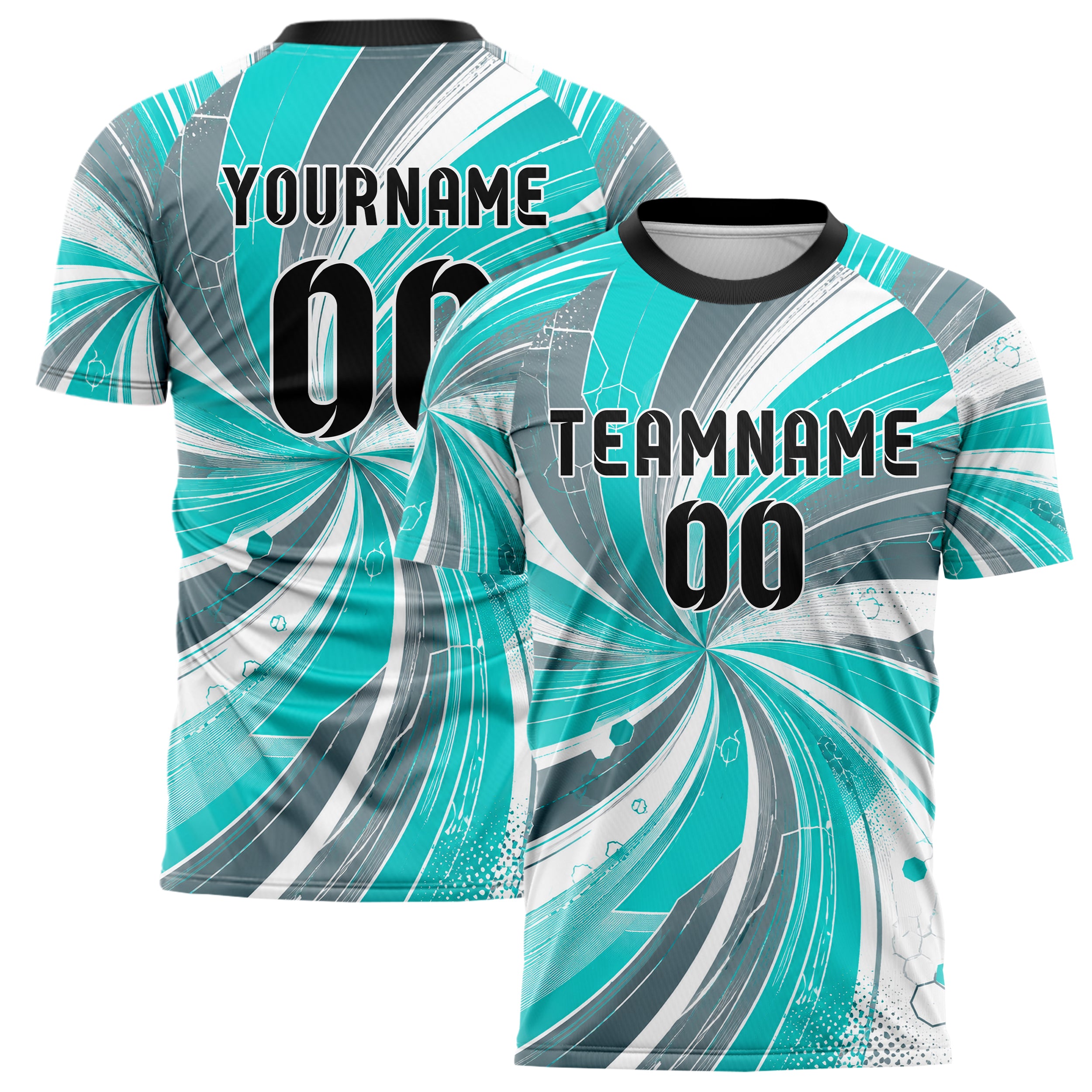 Aqua klassisches abstrakte Linien Hexagons Curve Lines Design 12-0245 individuelles Fußballtrikot main