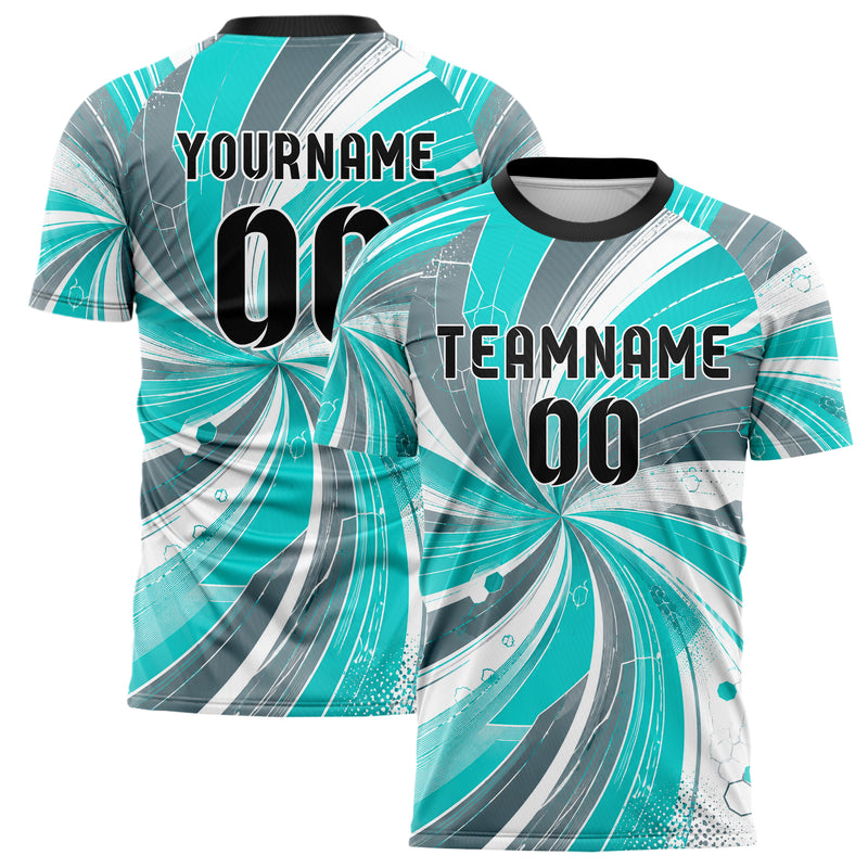 Aqua klassisches abstrakte Linien Hexagons Curve Lines Design 12-0245 individuelles Fußballtrikot main