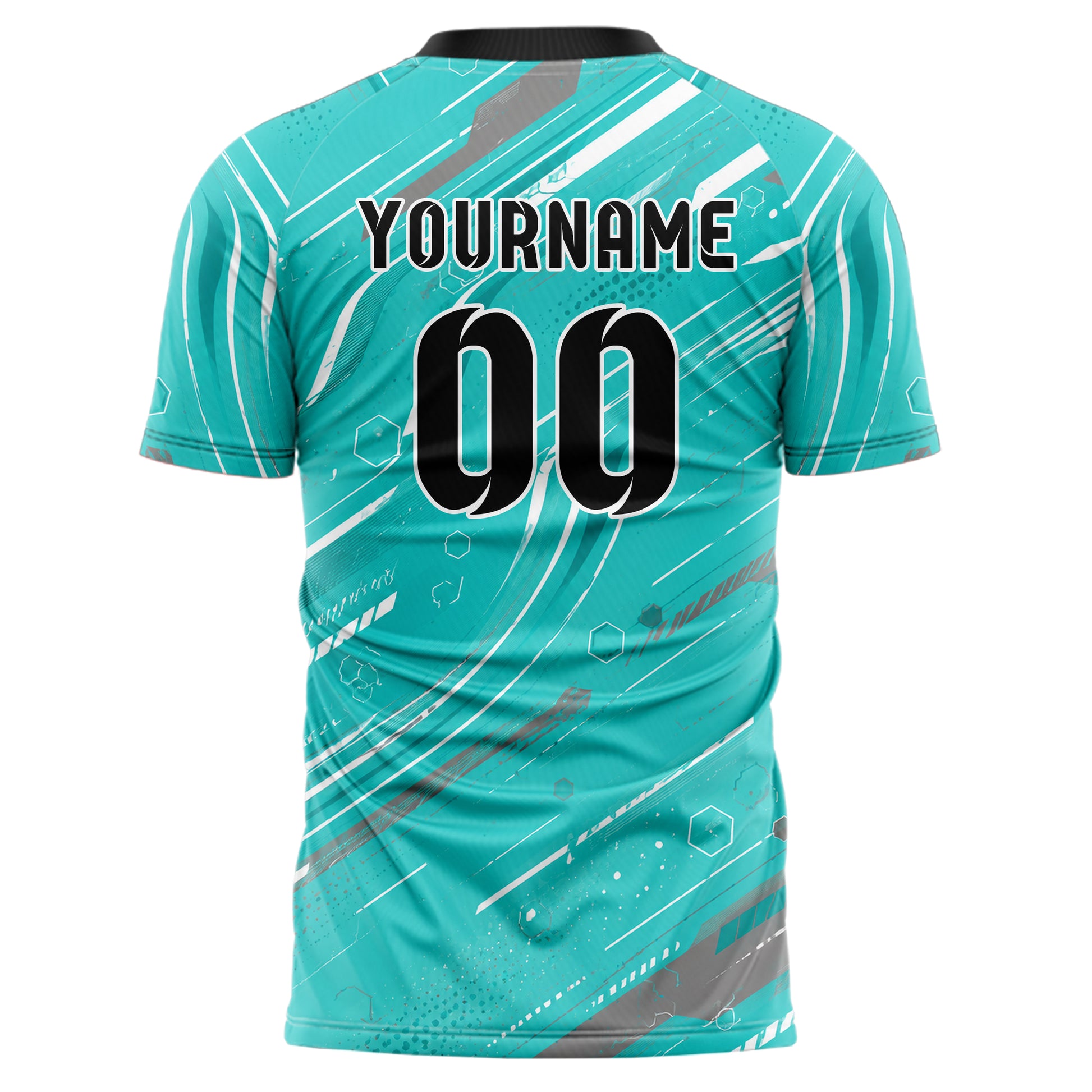 Aqua klassisches abstrakte Linien Hexagons Curve Lines Design 12-0509 individuelles Fußballtrikot back