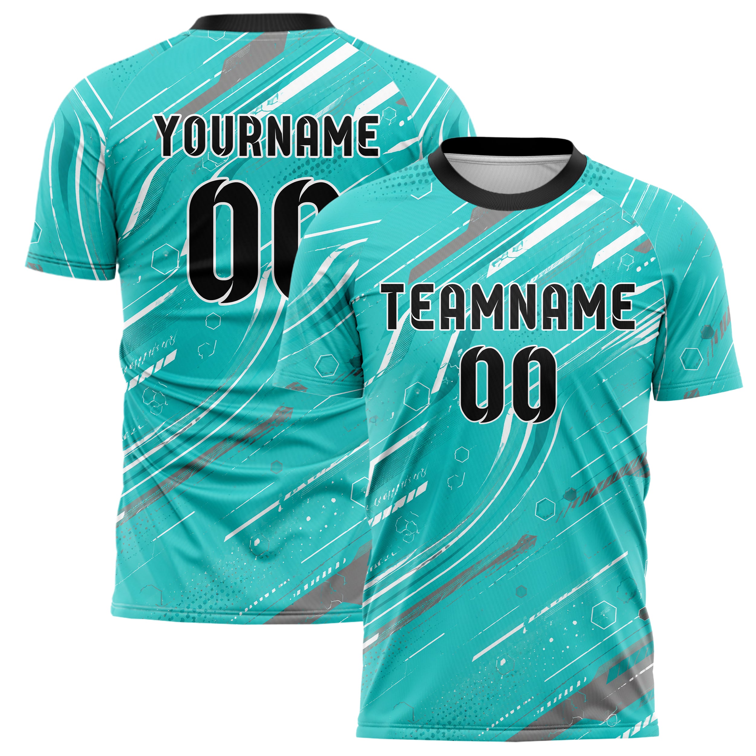 Aqua klassisches abstrakte Linien Hexagons Curve Lines Design 12-0509 individuelles Fußballtrikot main