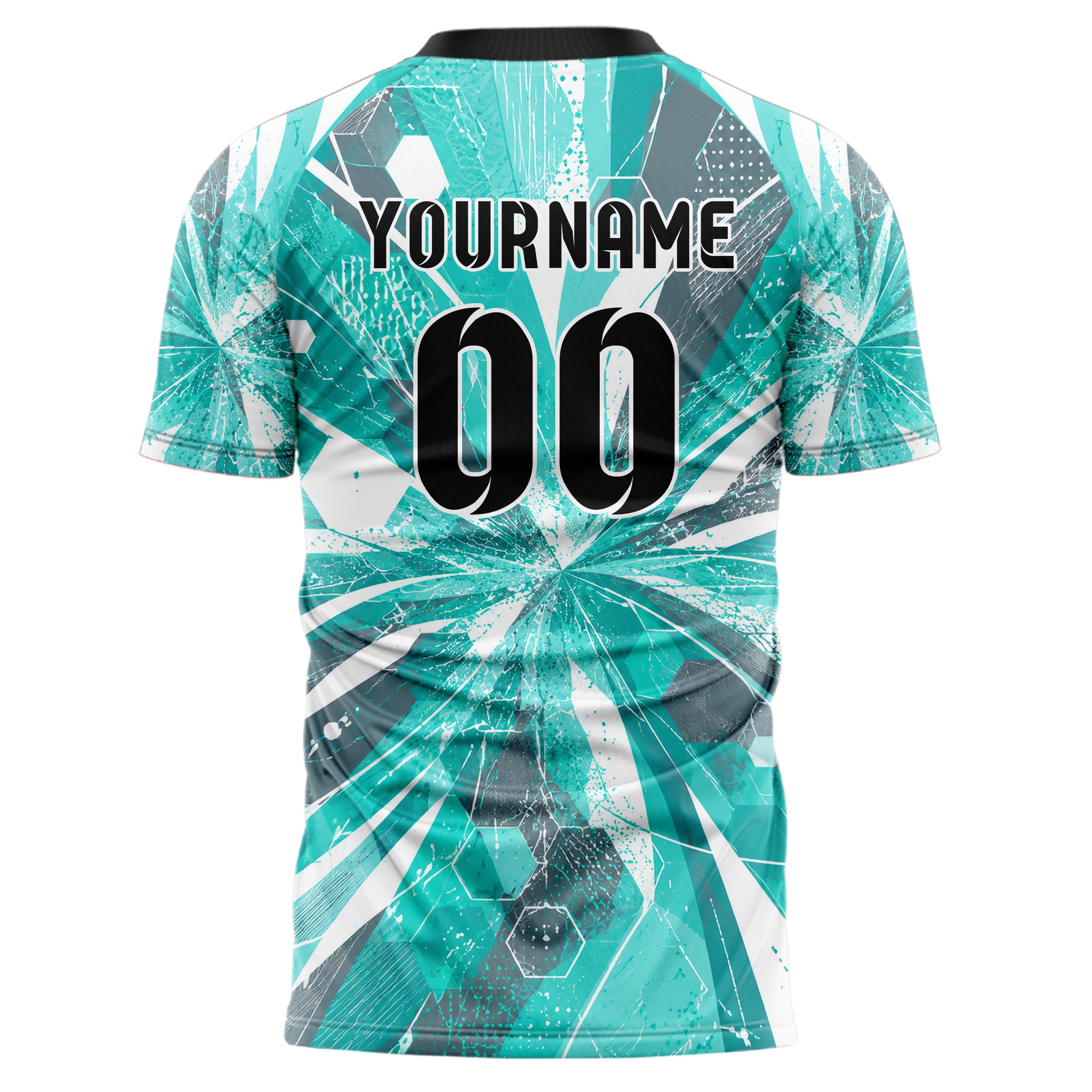 Aqua klassisches abstrakte Linien Hexagons Curve Lines Design 12-0605 individuelles Fußballtrikot back