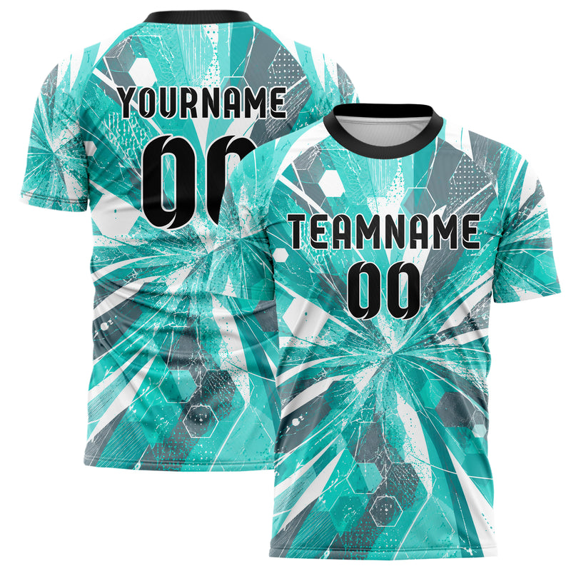 Aqua klassisches abstrakte Linien Hexagons Curve Lines Design 12-0605 individuelles Fußballtrikot main