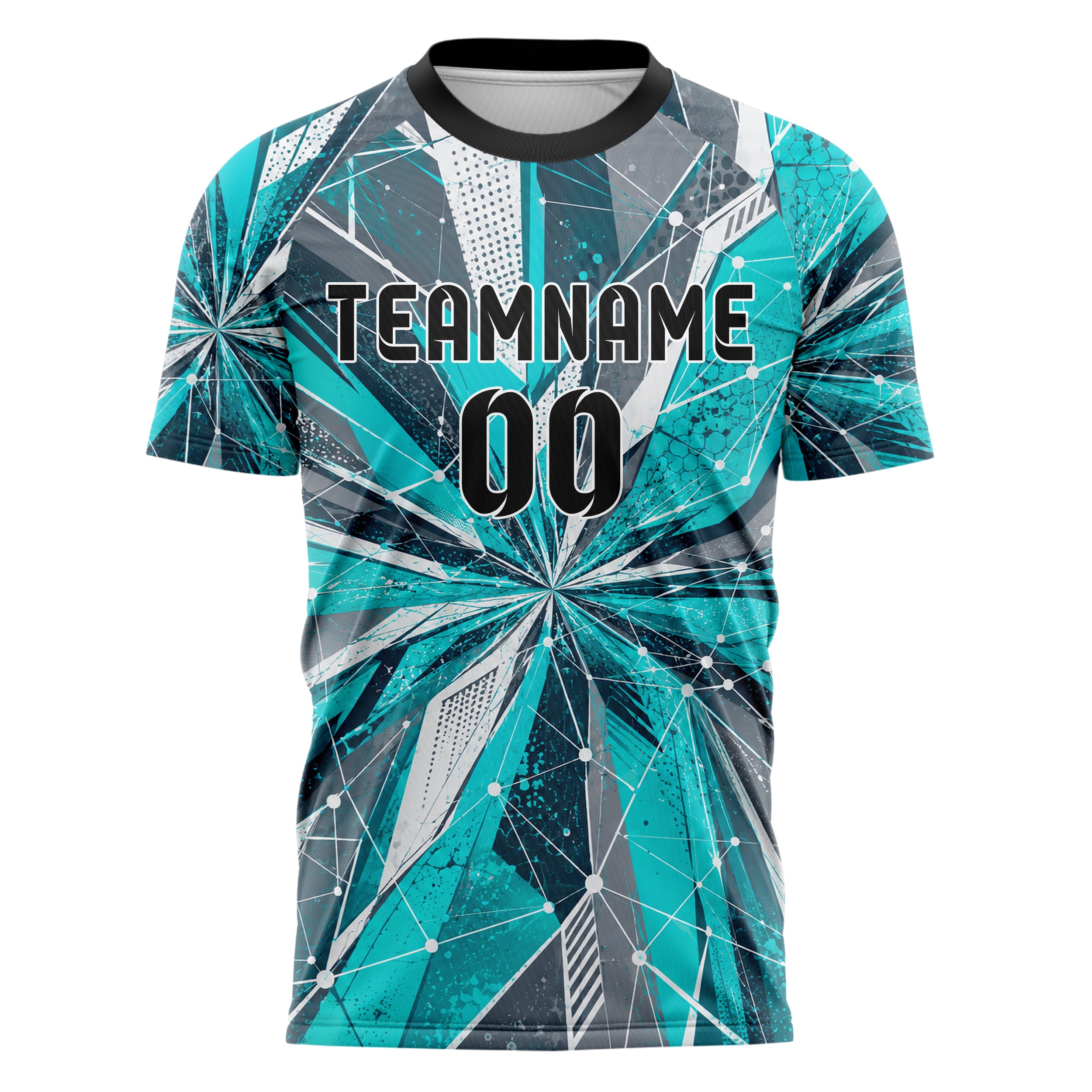Aqua klassisches abstrakte Linien Network Web Design 12-0287 individuelles Fußballtrikot front