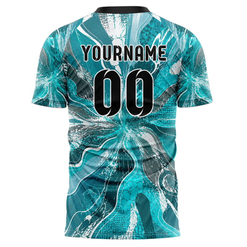 Aqua klassisches abstrakte Linien Organic Blobs Outline Design 12-0116 individuelles Fußballtrikot back