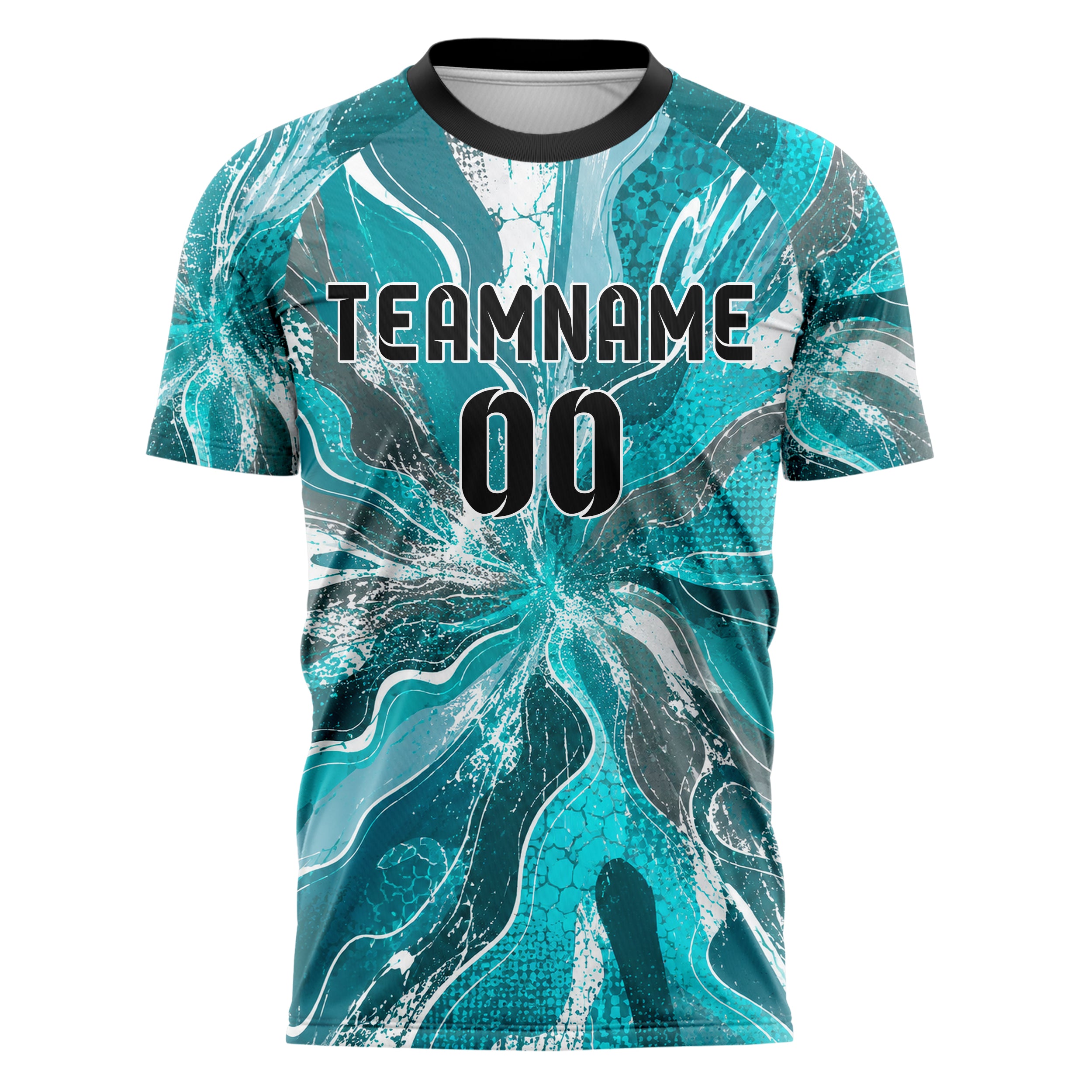 Aqua klassisches abstrakte Linien Organic Blobs Outline Design 12-0116 individuelles Fußballtrikot front