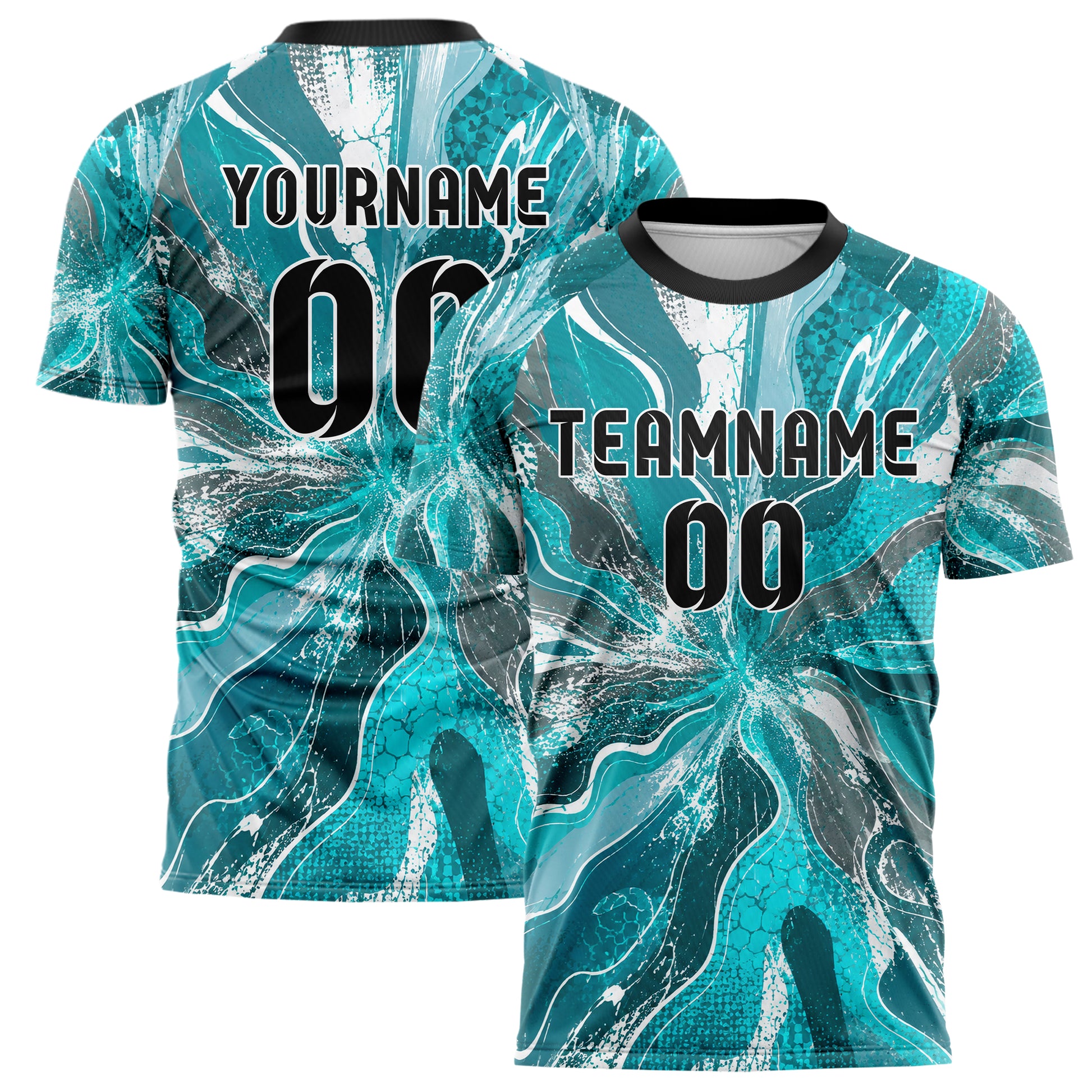 Aqua klassisches abstrakte Linien Organic Blobs Outline Design 12-0116 individuelles Fußballtrikot main