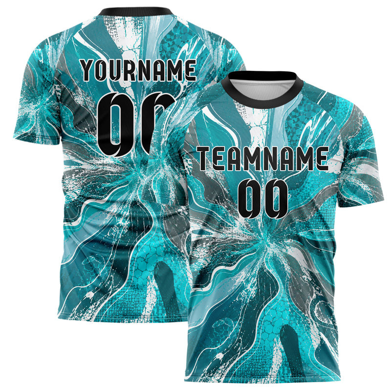 Aqua klassisches abstrakte Linien Organic Blobs Outline Design 12-0116 individuelles Fußballtrikot main