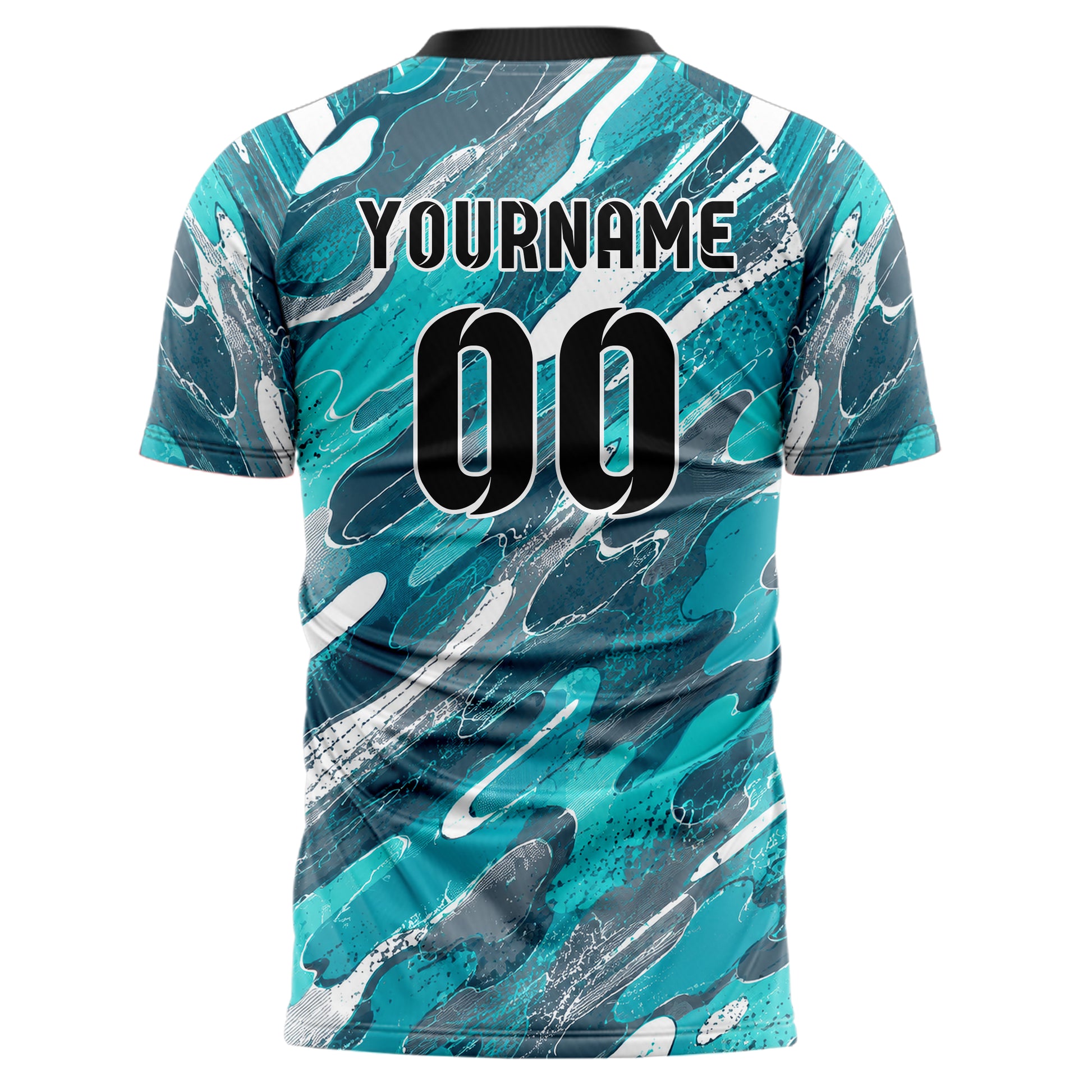 Aqua klassisches abstrakte Linien Organic Blobs Outline Design 12-0596 individuelles Fußballtrikot back