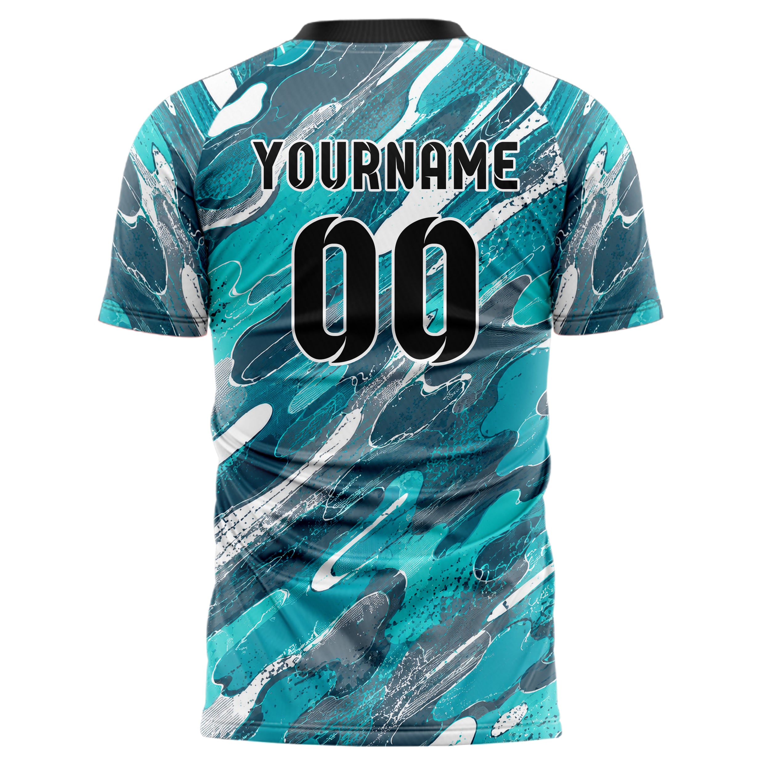 Aqua klassisches abstrakte Linien Organic Blobs Outline Design 12-0596 individuelles Fußballtrikot back