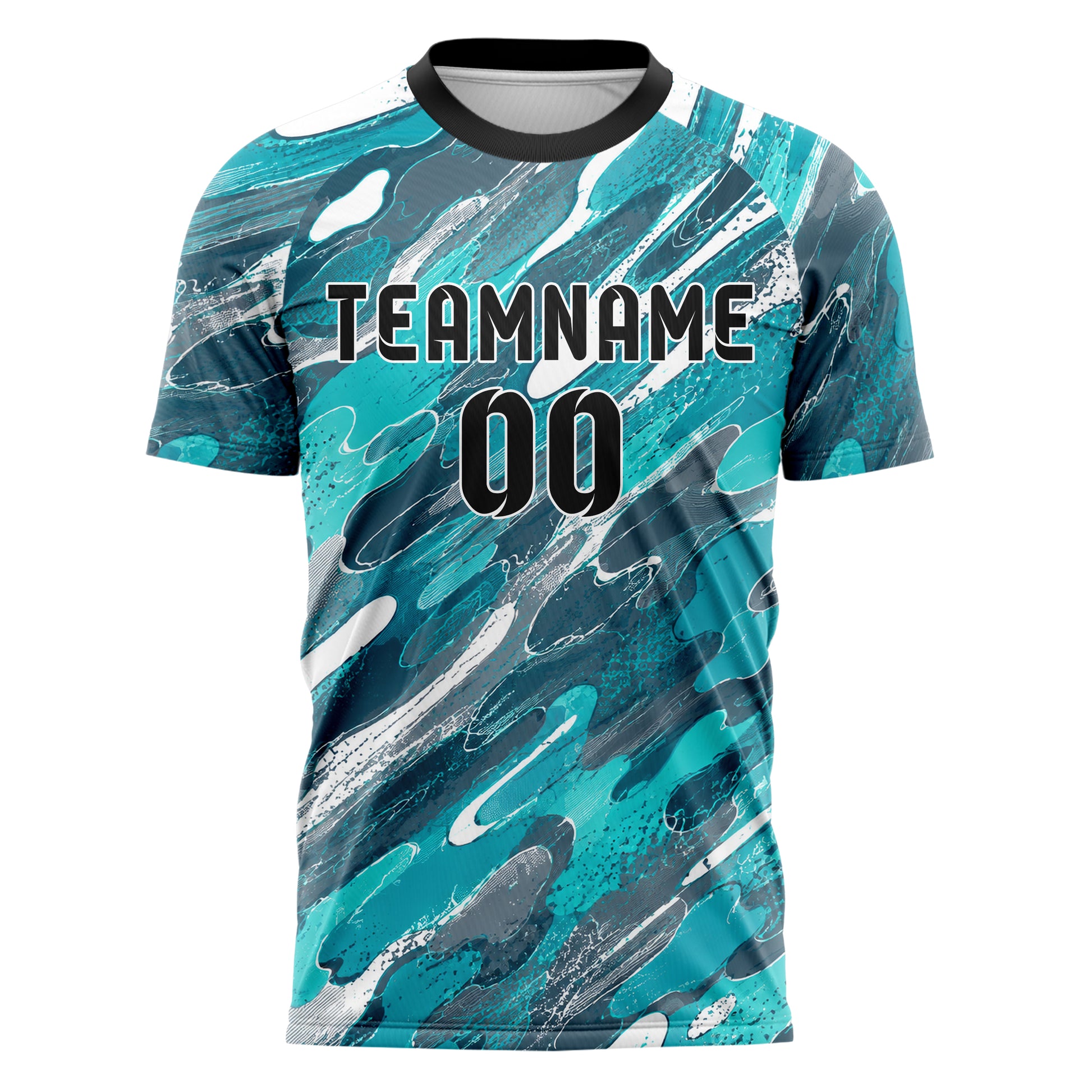 Aqua klassisches abstrakte Linien Organic Blobs Outline Design 12-0596 individuelles Fußballtrikot front