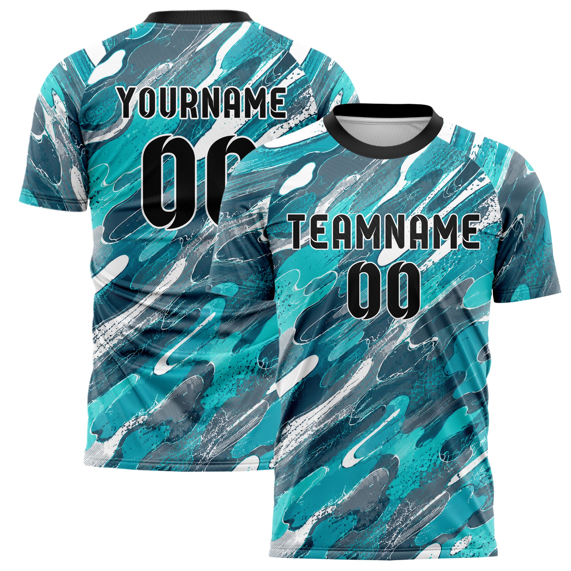 Aqua klassisches abstrakte Linien Organic Blobs Outline Design 12-0596 individuelles Fußballtrikot main