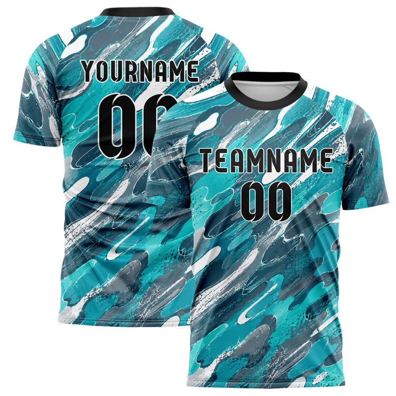 Aqua klassisches abstrakte Linien Organic Blobs Outline Design 12-0596 individuelles Fußballtrikot main
