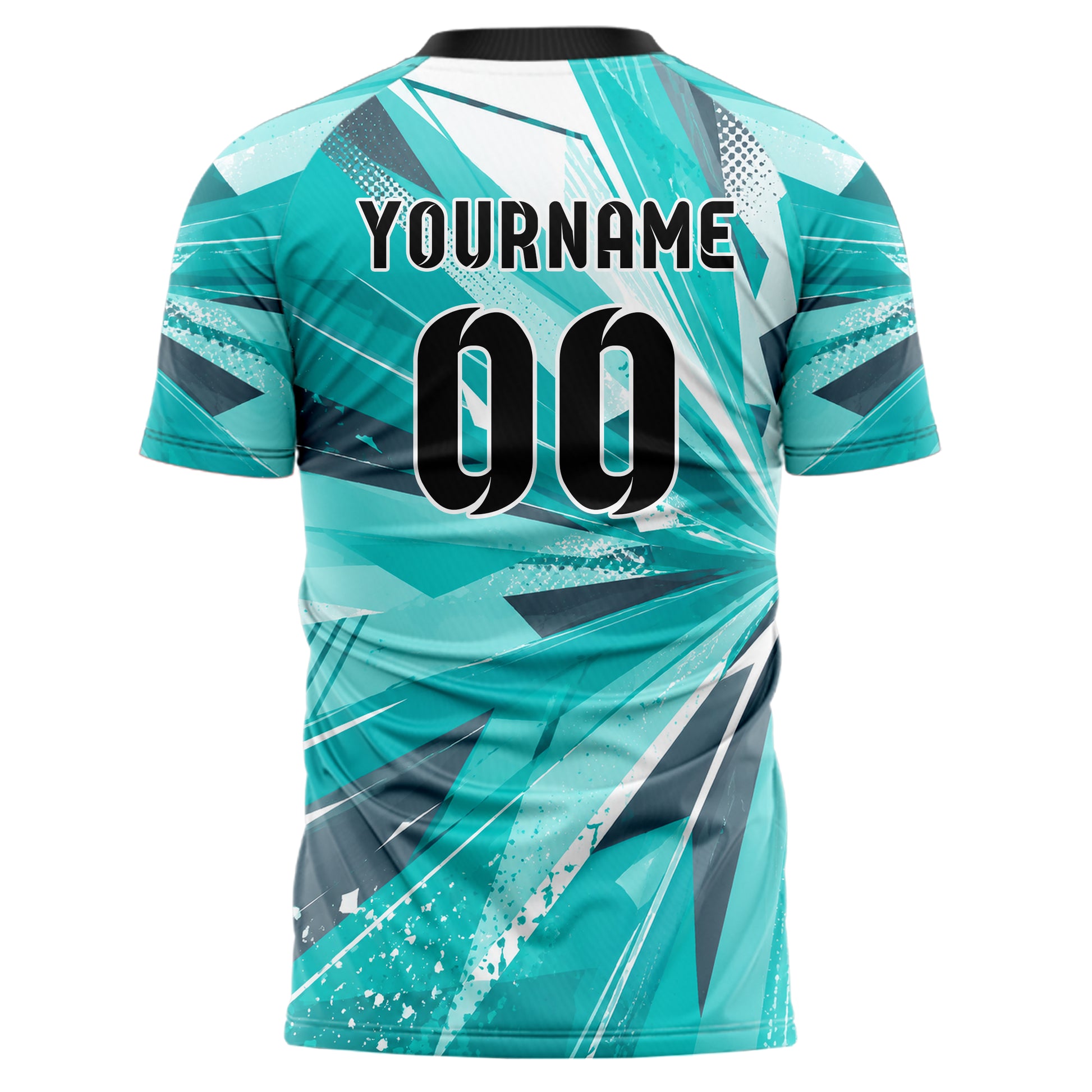 Aqua klassisches abstrakte Linien Polygon Shards Design 12-0458 individuelles Fußballtrikot back