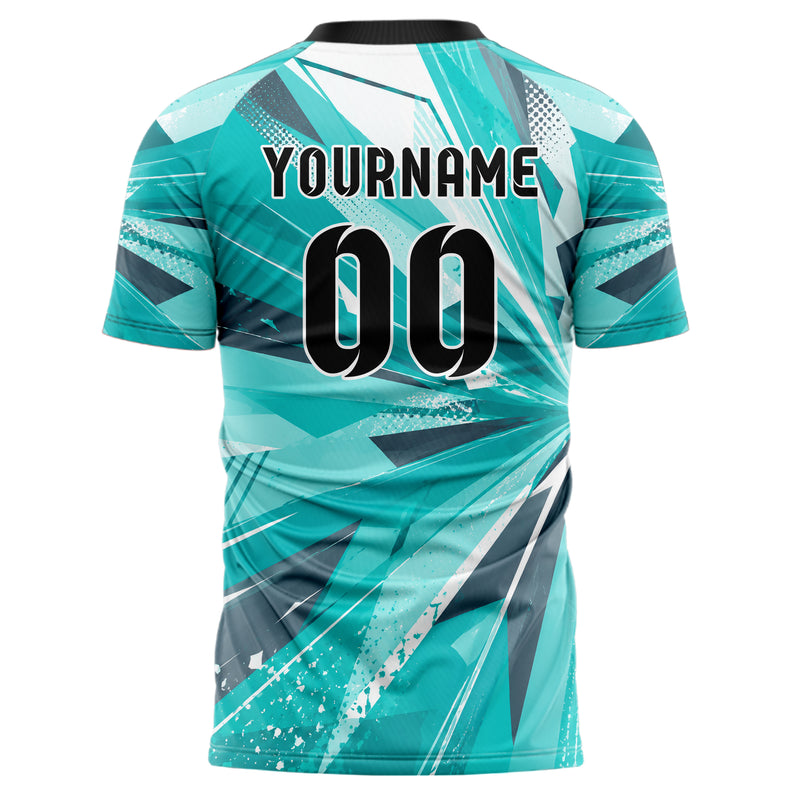 Aqua klassisches abstrakte Linien Polygon Shards Design 12-0458 individuelles Fußballtrikot back