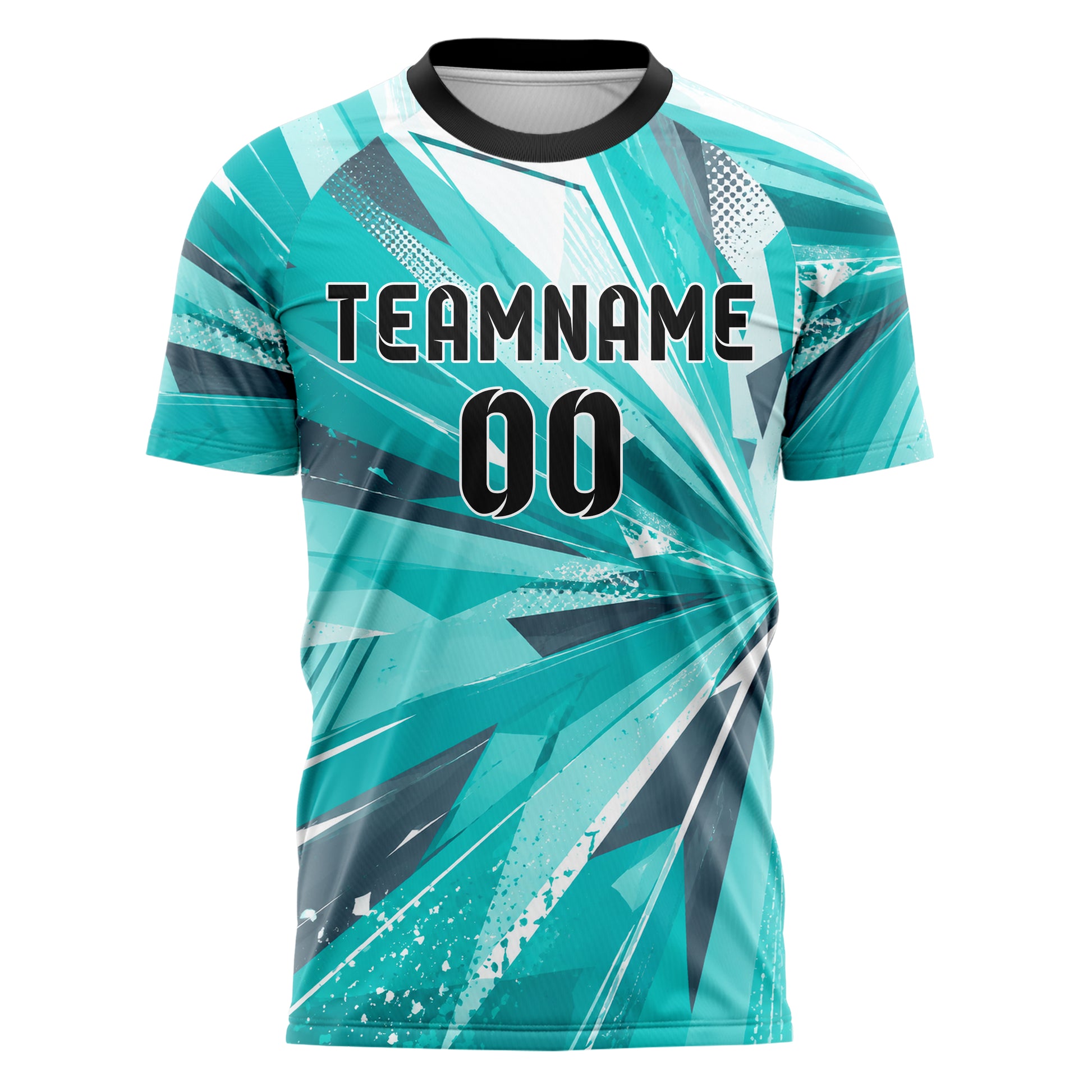 Aqua klassisches abstrakte Linien Polygon Shards Design 12-0458 individuelles Fußballtrikot front