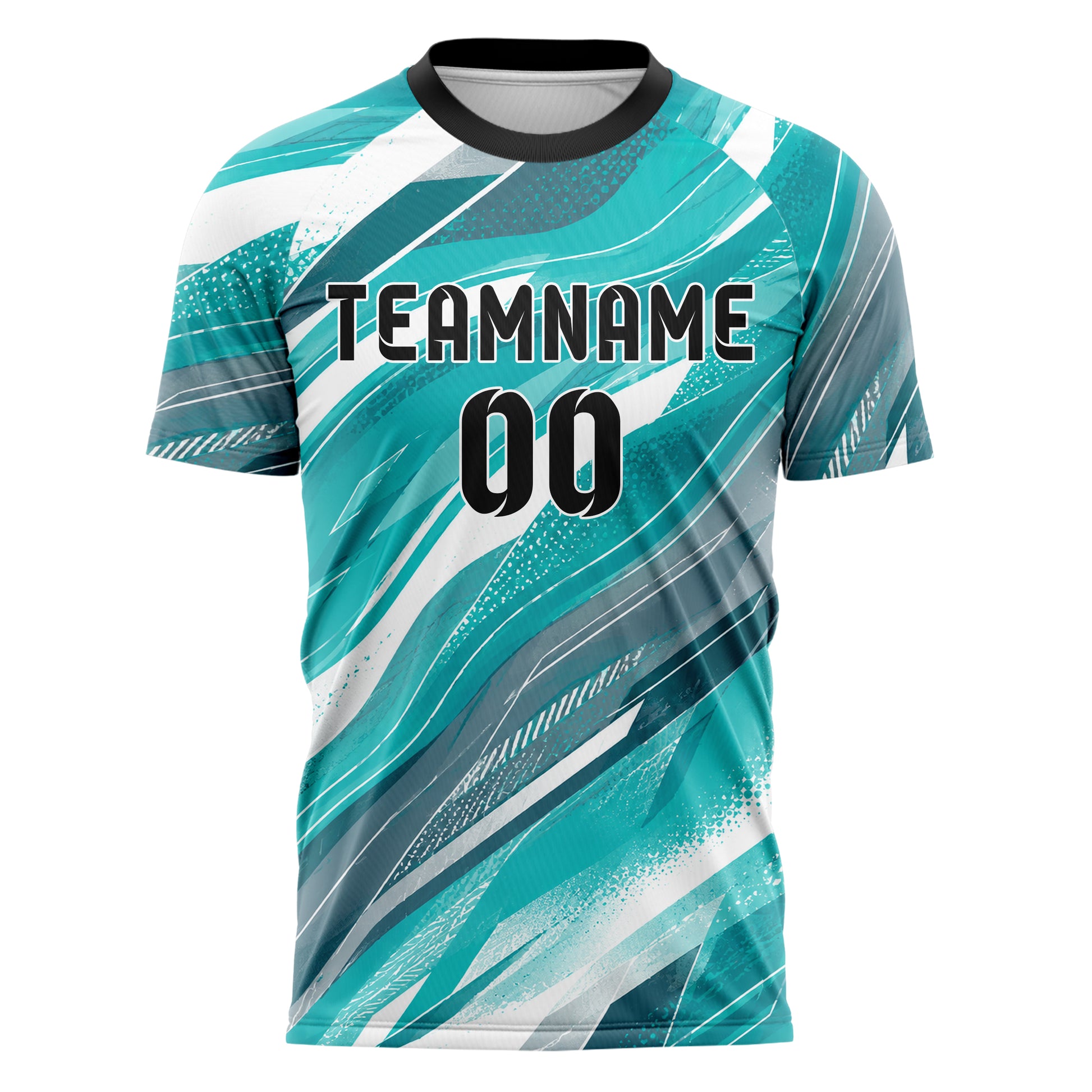 Aqua klassisches abstrakte Linien wavy Parallel Curves Design 12-0110 individuelles Fußballtrikot front