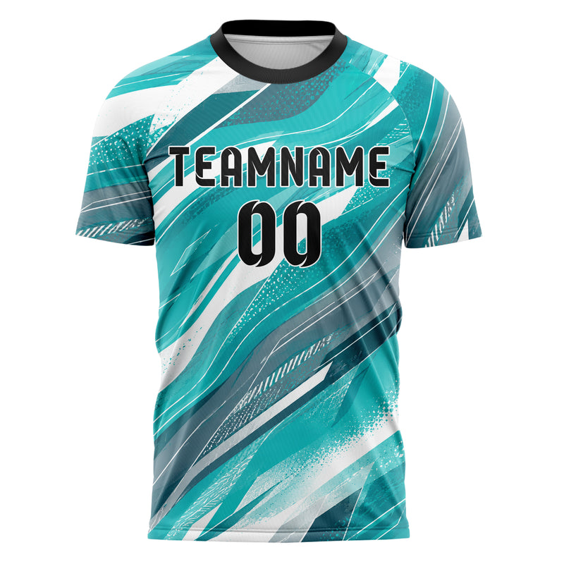 Aqua klassisches abstrakte Linien wavy Parallel Curves Design 12-0110 individuelles Fußballtrikot front