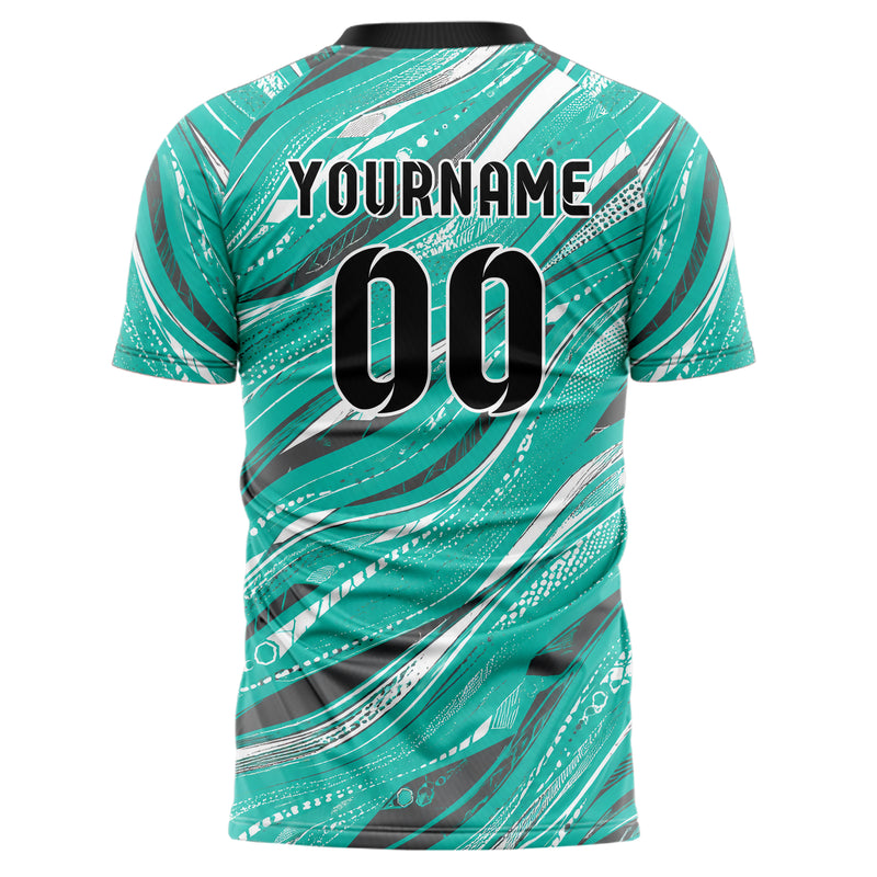 Aqua klassisches abstrakte Linien wavy Parallel Curves Design 12-0158 individuelles Fußballtrikot back