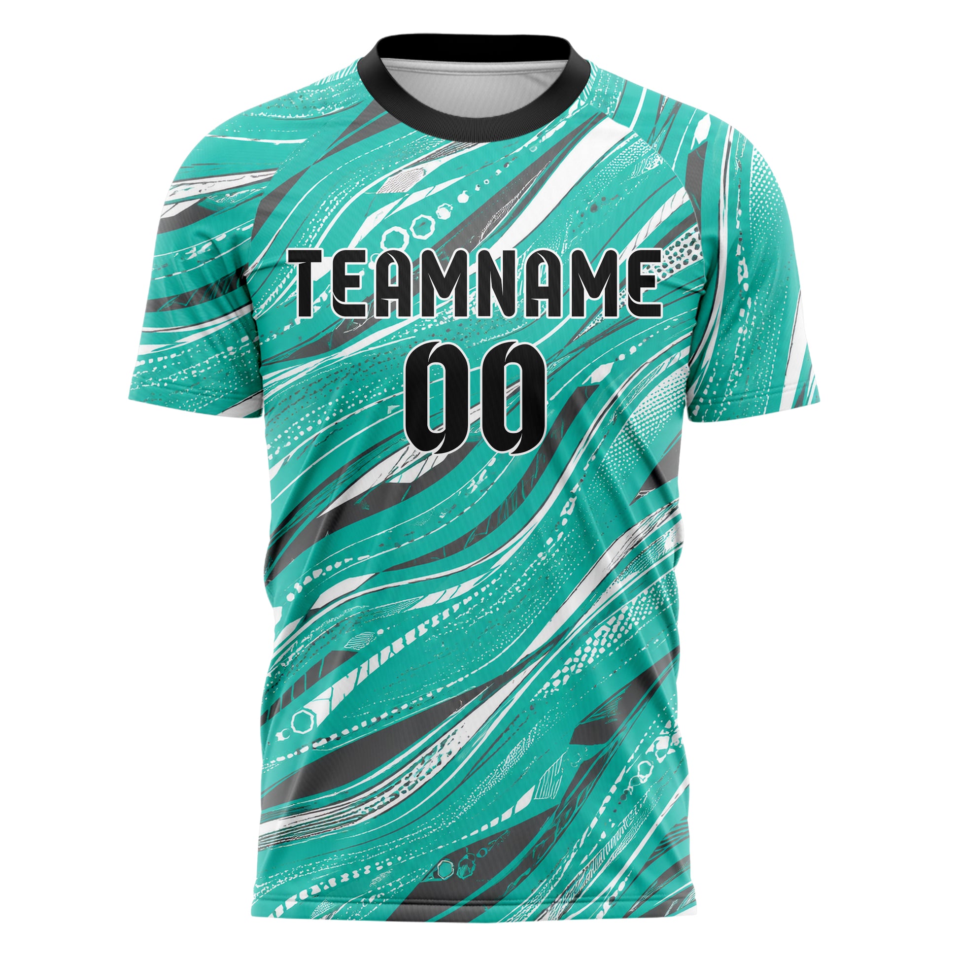 Aqua klassisches abstrakte Linien wavy Parallel Curves Design 12-0158 individuelles Fußballtrikot front