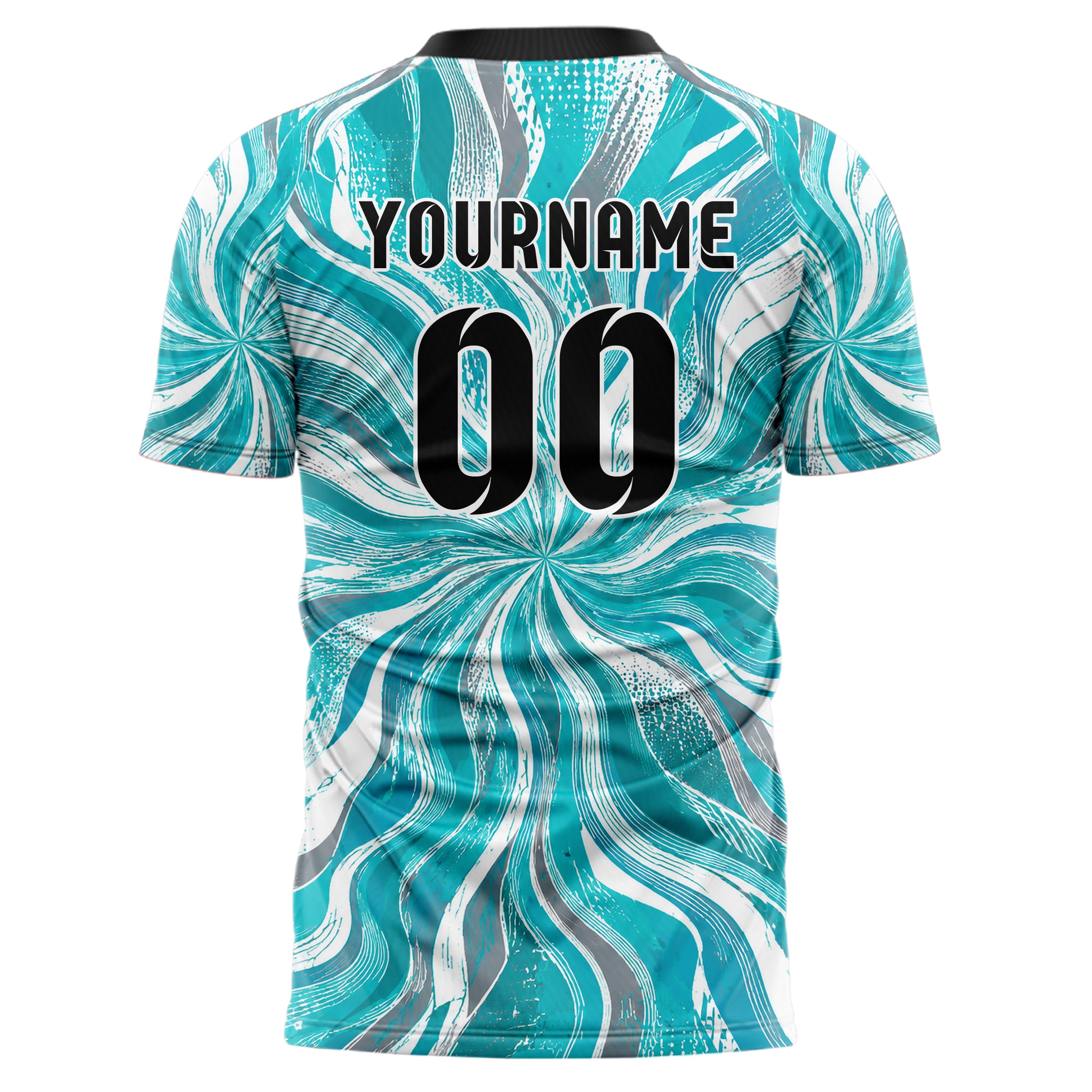 Aqua klassisches abstrakte Linien wavy Parallel Curves Design 12-0374 individuelles Fußballtrikot back