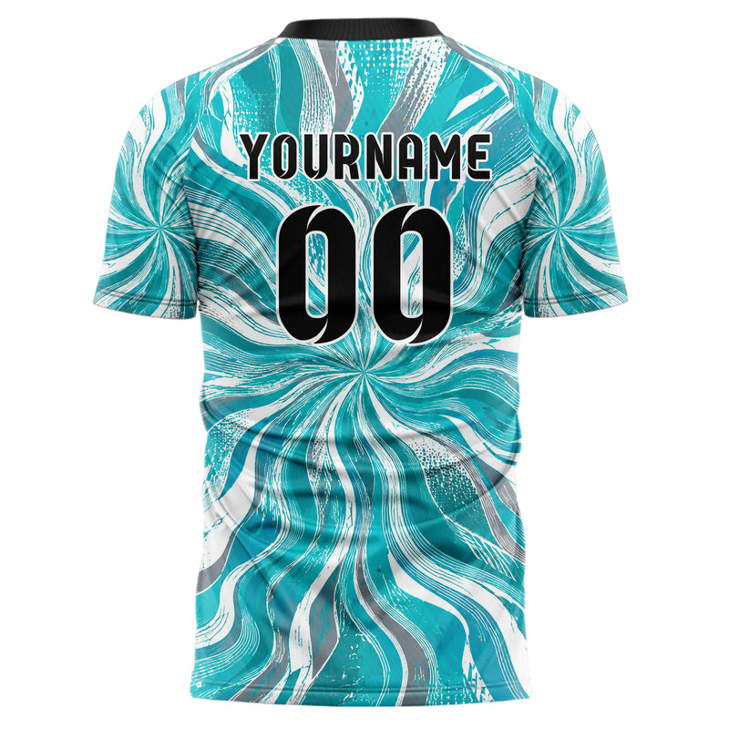 Aqua klassisches abstrakte Linien wavy Parallel Curves Design 12-0374 individuelles Fußballtrikot back