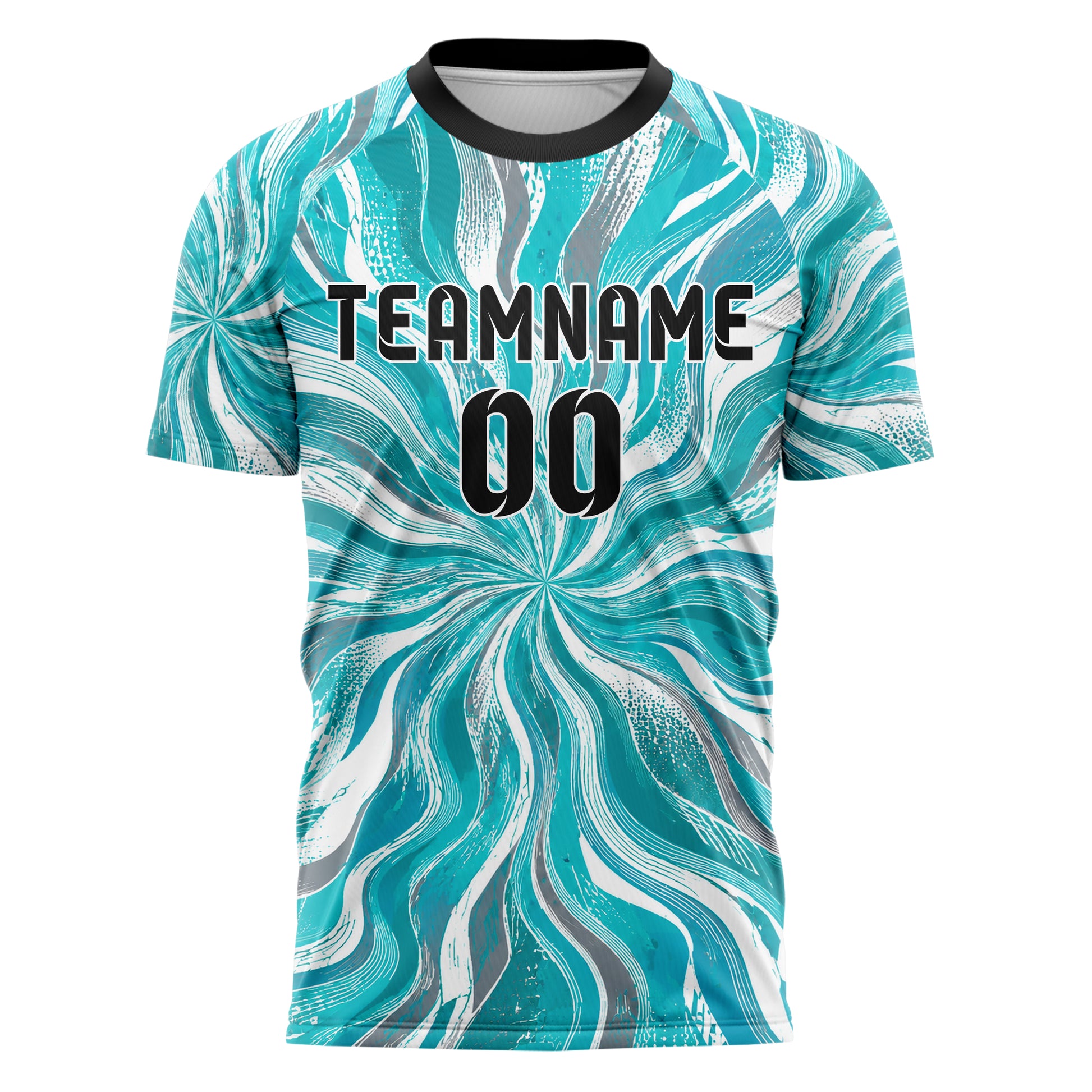 Aqua klassisches abstrakte Linien wavy Parallel Curves Design 12-0374 individuelles Fußballtrikot front