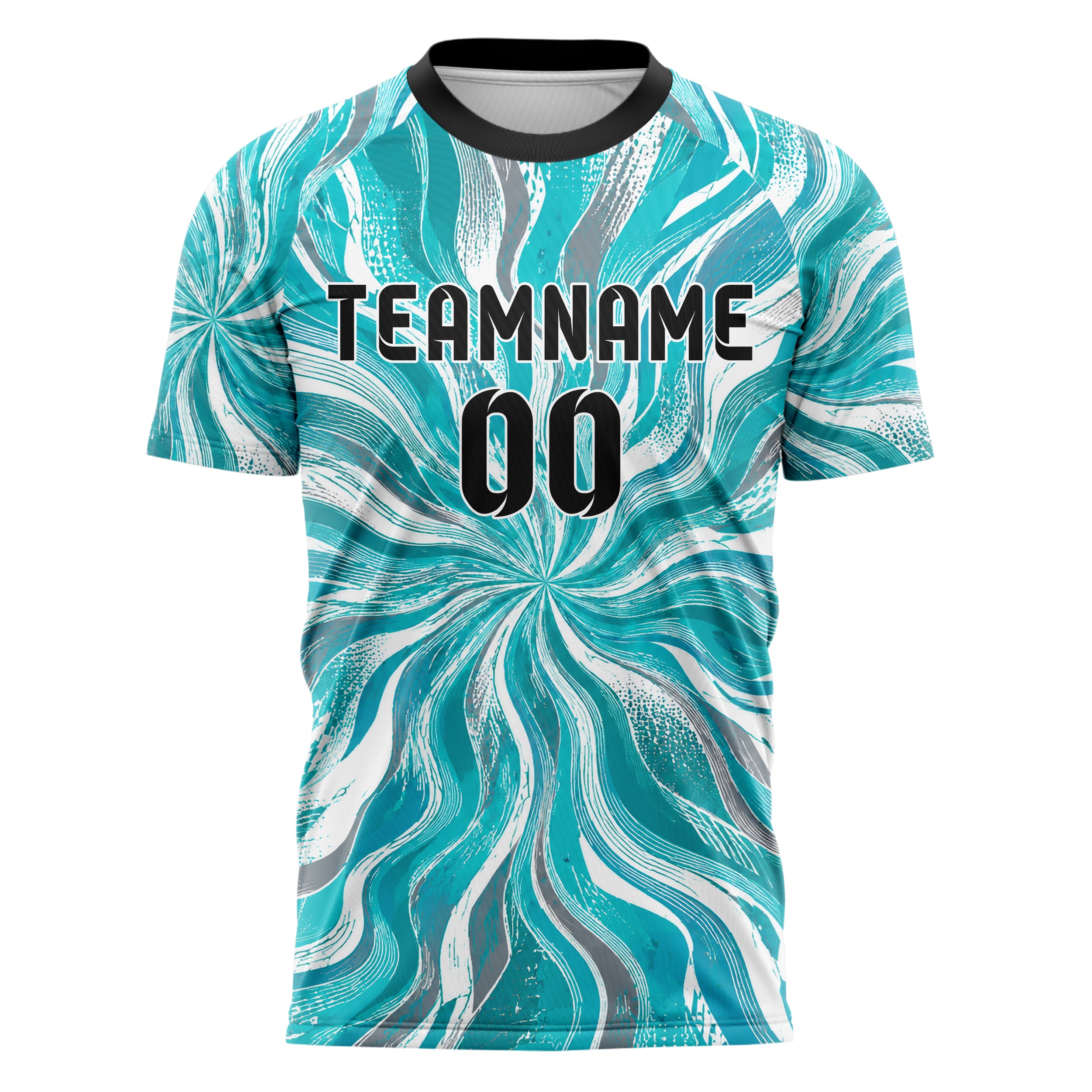Aqua klassisches abstrakte Linien wavy Parallel Curves Design 12-0374 individuelles Fußballtrikot front