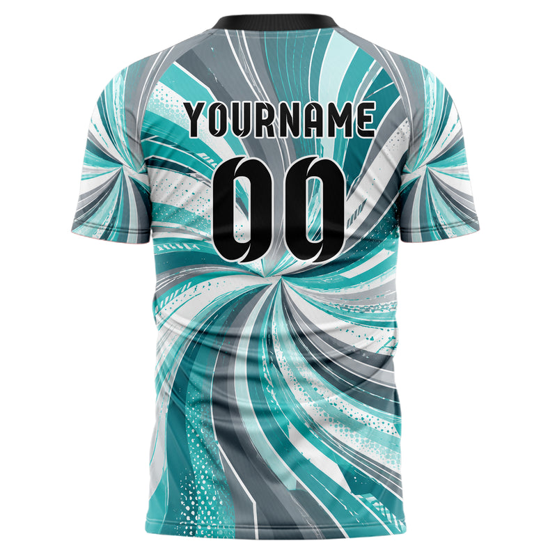 Aqua klassisches abstrakte Linien wavy Parallel Curves Design 12-0542 individuelles Fußballtrikot back