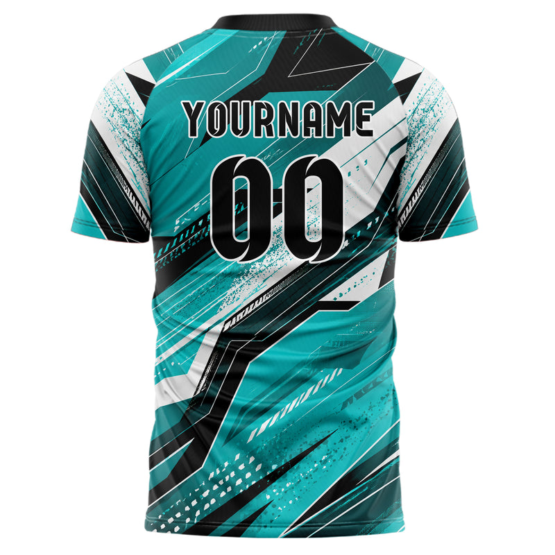 Cyan lebendiges abstrakte Linien asymmetrische Vector Panels Design 12-0033 individuelles Fußballtrikot back