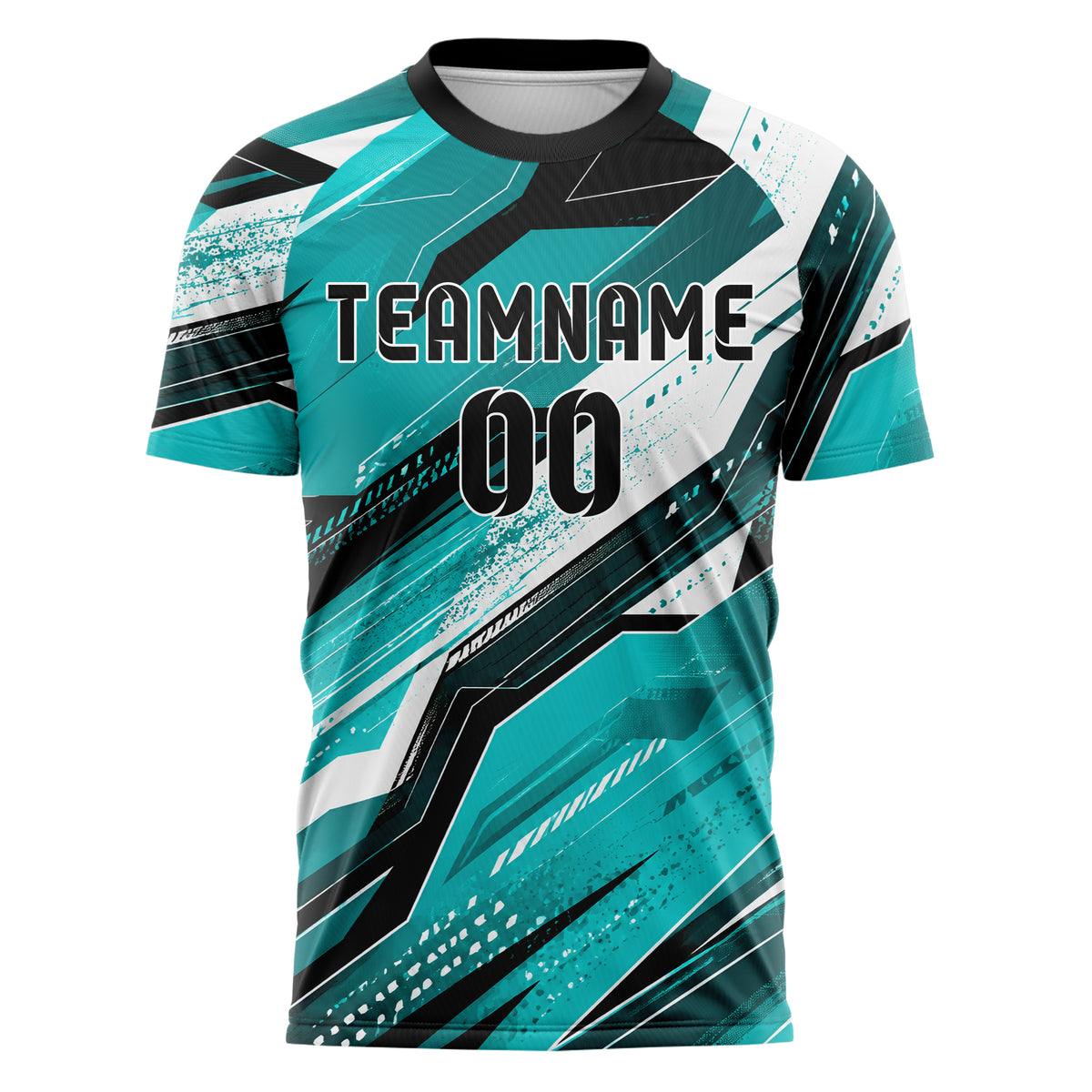 Cyan lebendiges abstrakte Linien asymmetrische Vector Panels Design 12-0033 individuelles Fußballtrikot front