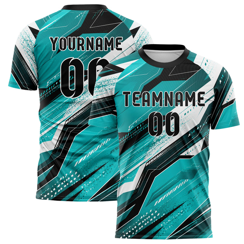 Cyan lebendiges abstrakte Linien asymmetrische Vector Panels Design 12-0033 individuelles Fußballtrikot main