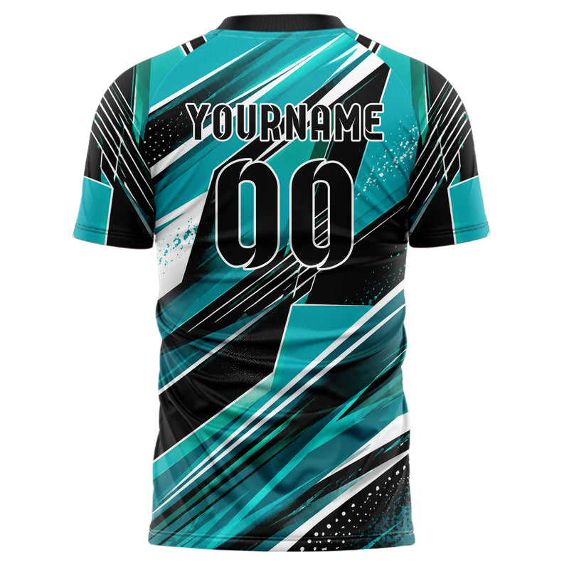 Cyan lebendiges abstrakte Linien asymmetrische Vector Panels Design 12-0417 individuelles Fußballtrikot back