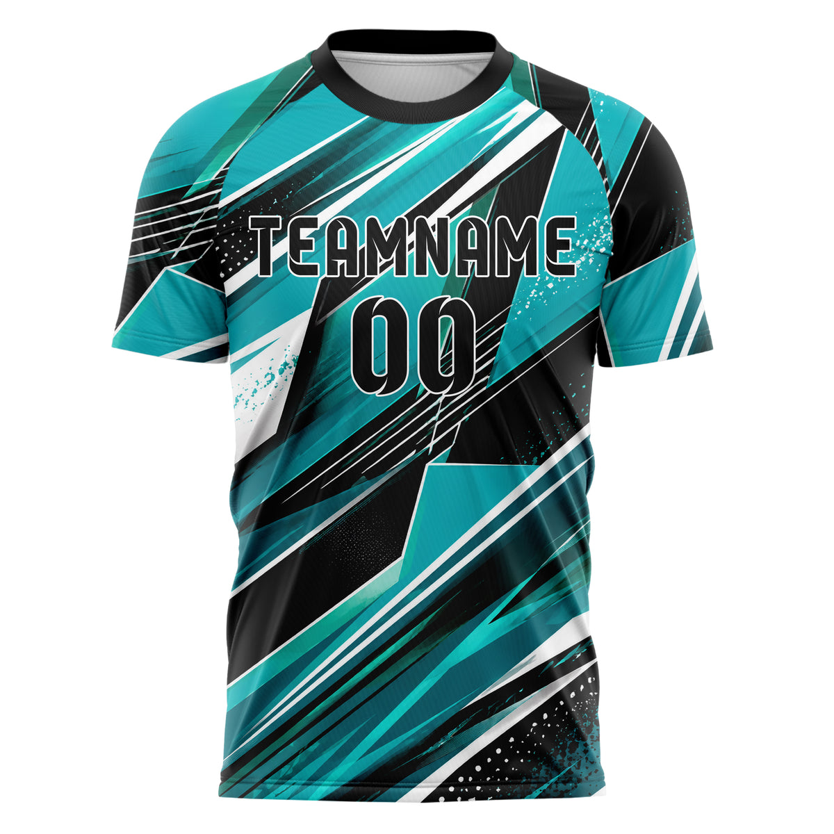 Cyan lebendiges abstrakte Linien asymmetrische Vector Panels Design 12-0417 individuelles Fußballtrikot front