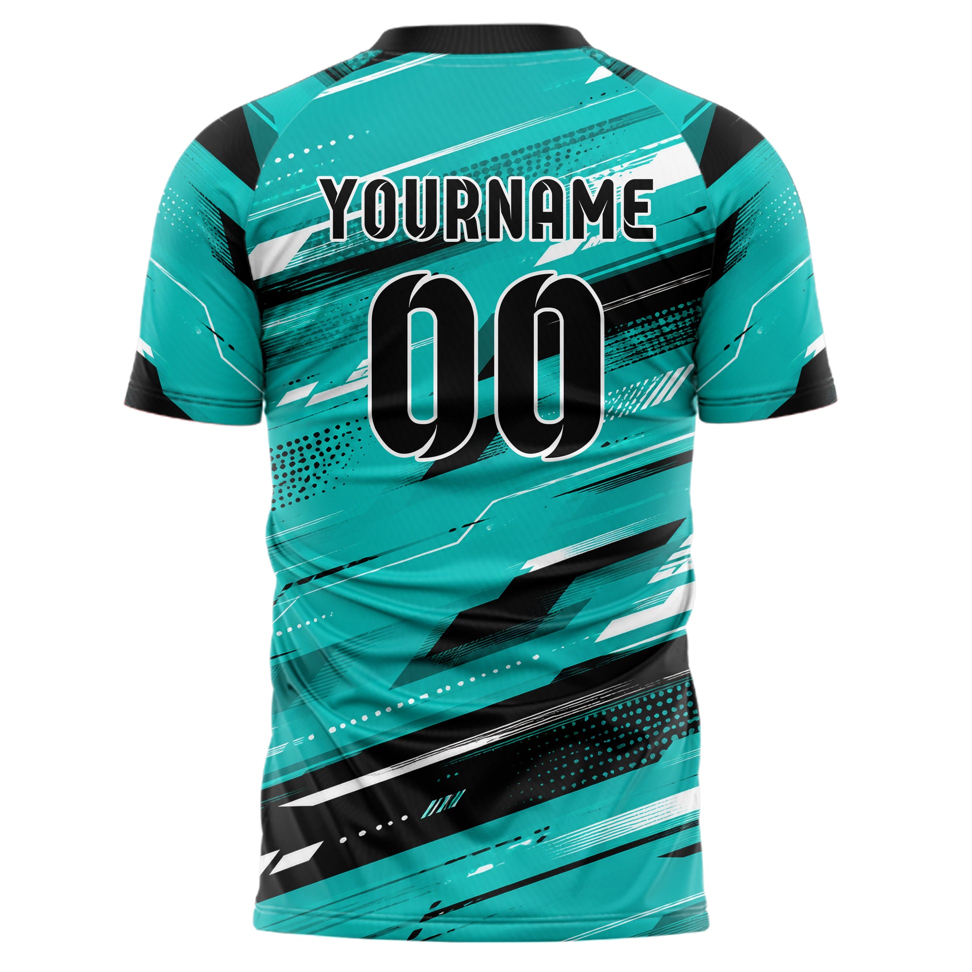 Cyan lebendiges abstrakte Linien diagonale Streamlines Design 12-0435 individuelles Fußballtrikot back