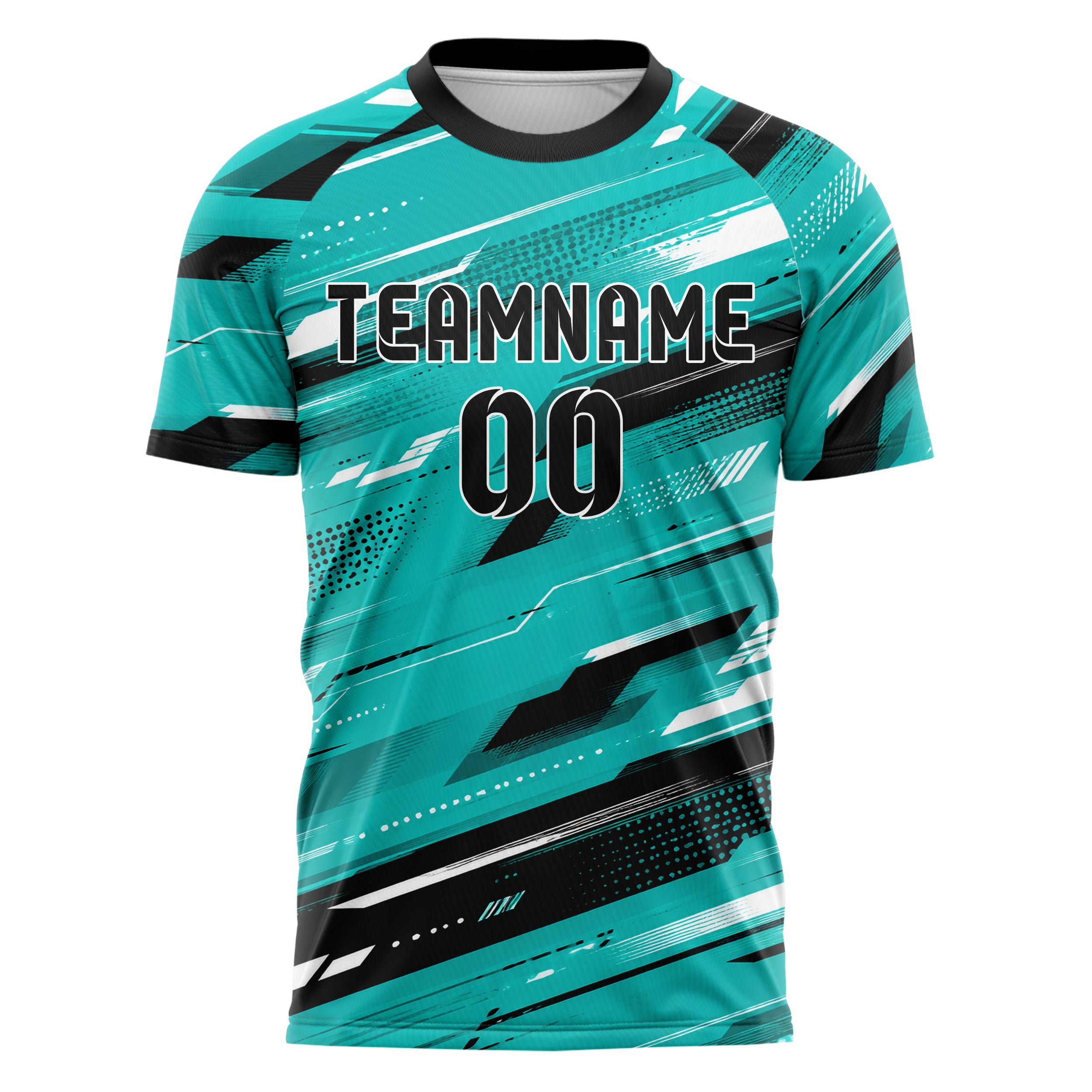 Cyan lebendiges abstrakte Linien diagonale Streamlines Design 12-0435 individuelles Fußballtrikot front