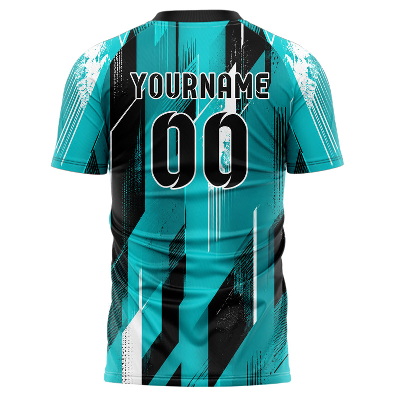 Cyan lebendiges abstrakte Linien diagonale Streamlines Design 12-0483 individuelles Fußballtrikot back