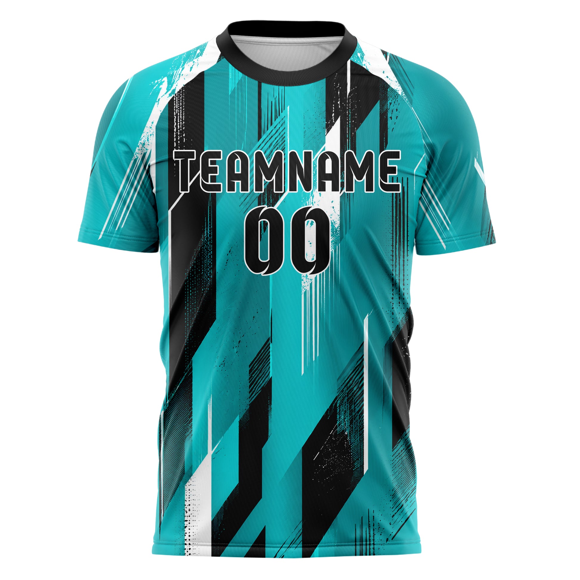 Cyan lebendiges abstrakte Linien diagonale Streamlines Design 12-0483 individuelles Fußballtrikot front