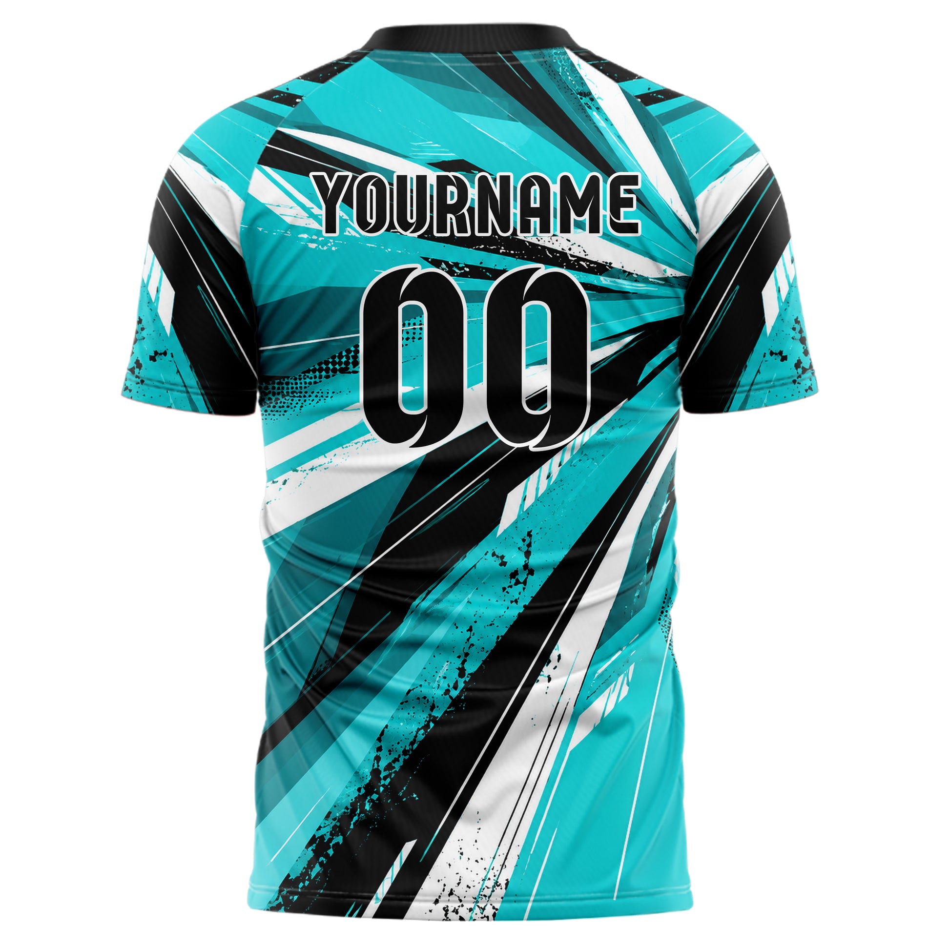 Cyan lebendiges abstrakte Linien diagonale Streamlines Design 12-0555 individuelles Fußballtrikot back