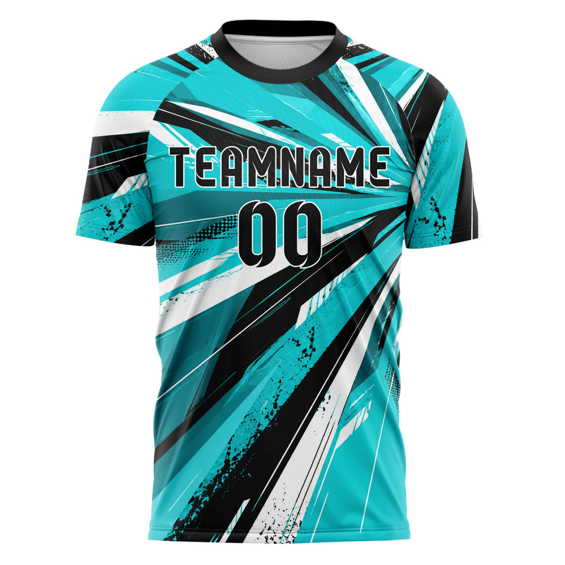Cyan lebendiges abstrakte Linien diagonale Streamlines Design 12-0555 individuelles Fußballtrikot front