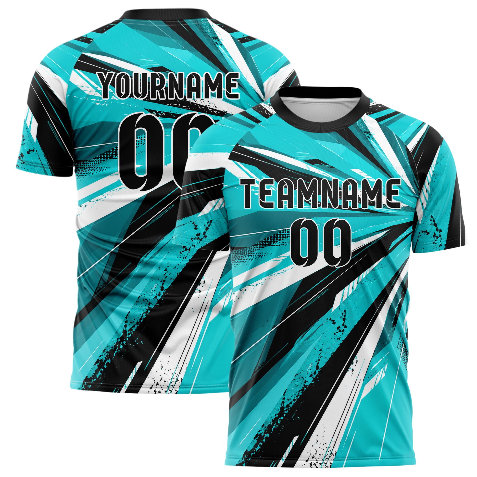 Cyan lebendiges abstrakte Linien diagonale Streamlines Design 12-0555 individuelles Fußballtrikot main