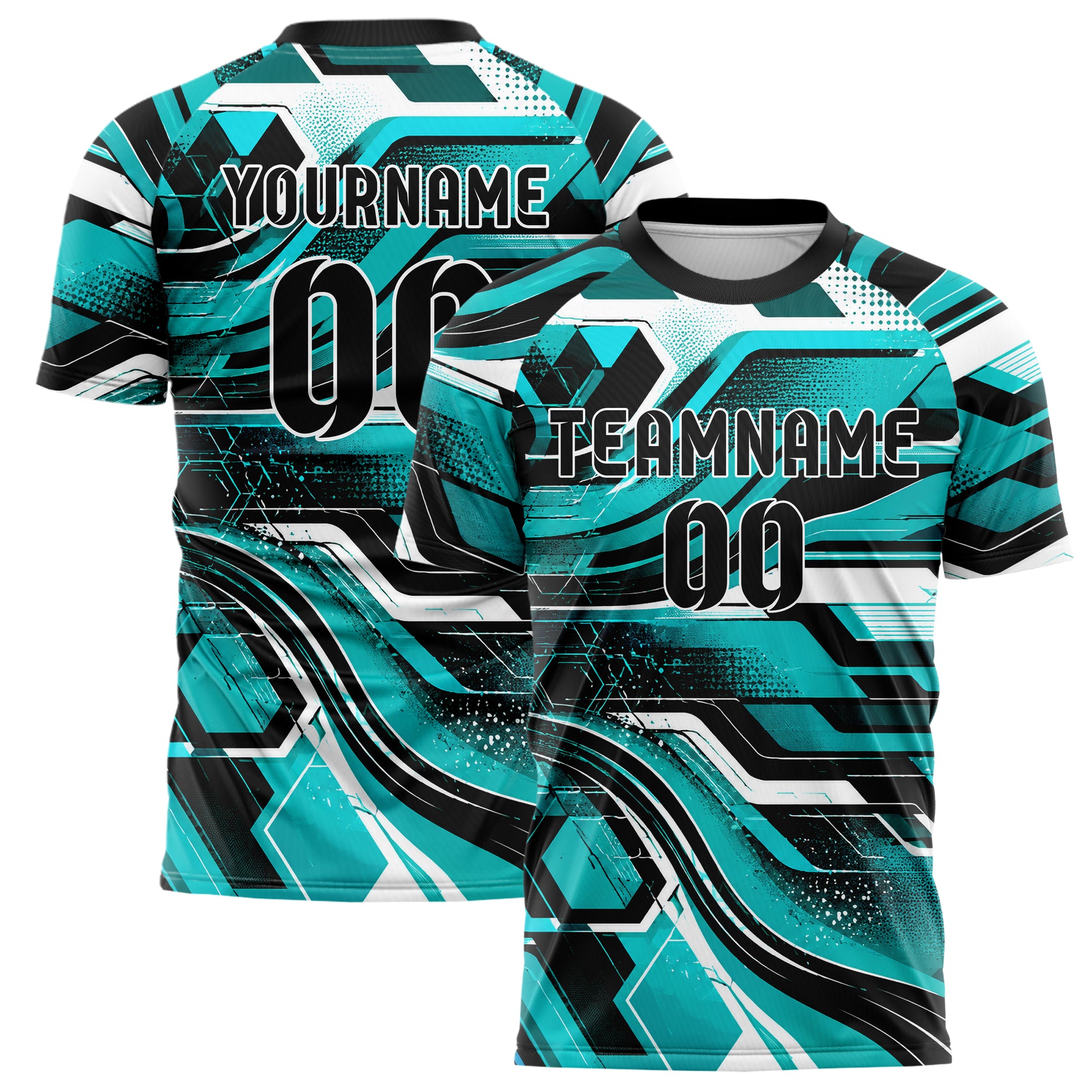 Cyan lebendiges abstrakte Linien Hexagons Curve Lines Design 12-0357 individuelles Fußballtrikot main