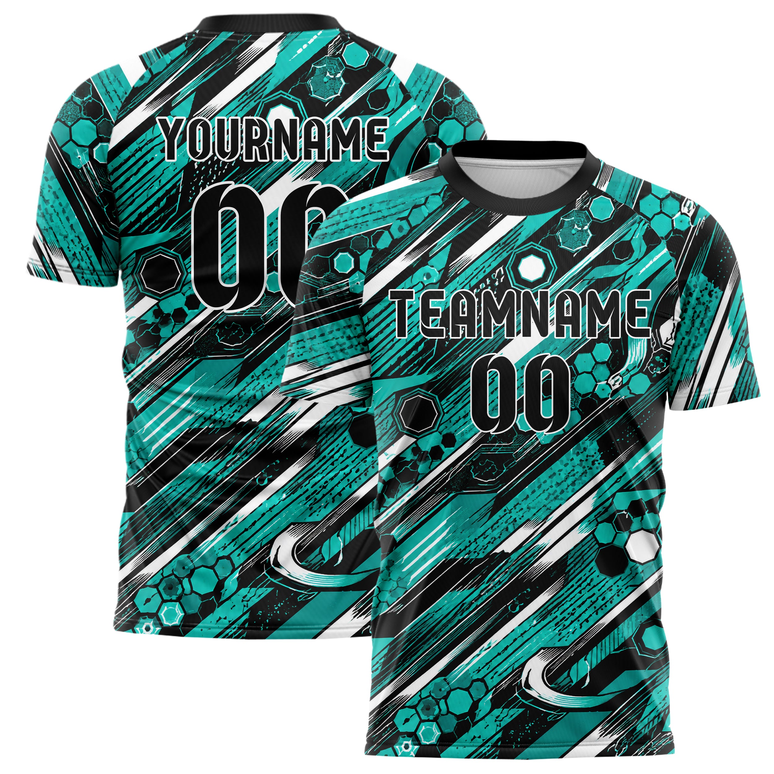 Cyan lebendiges abstrakte Linien Hexagons Curve Lines Design 12-0453 individuelles Fußballtrikot main